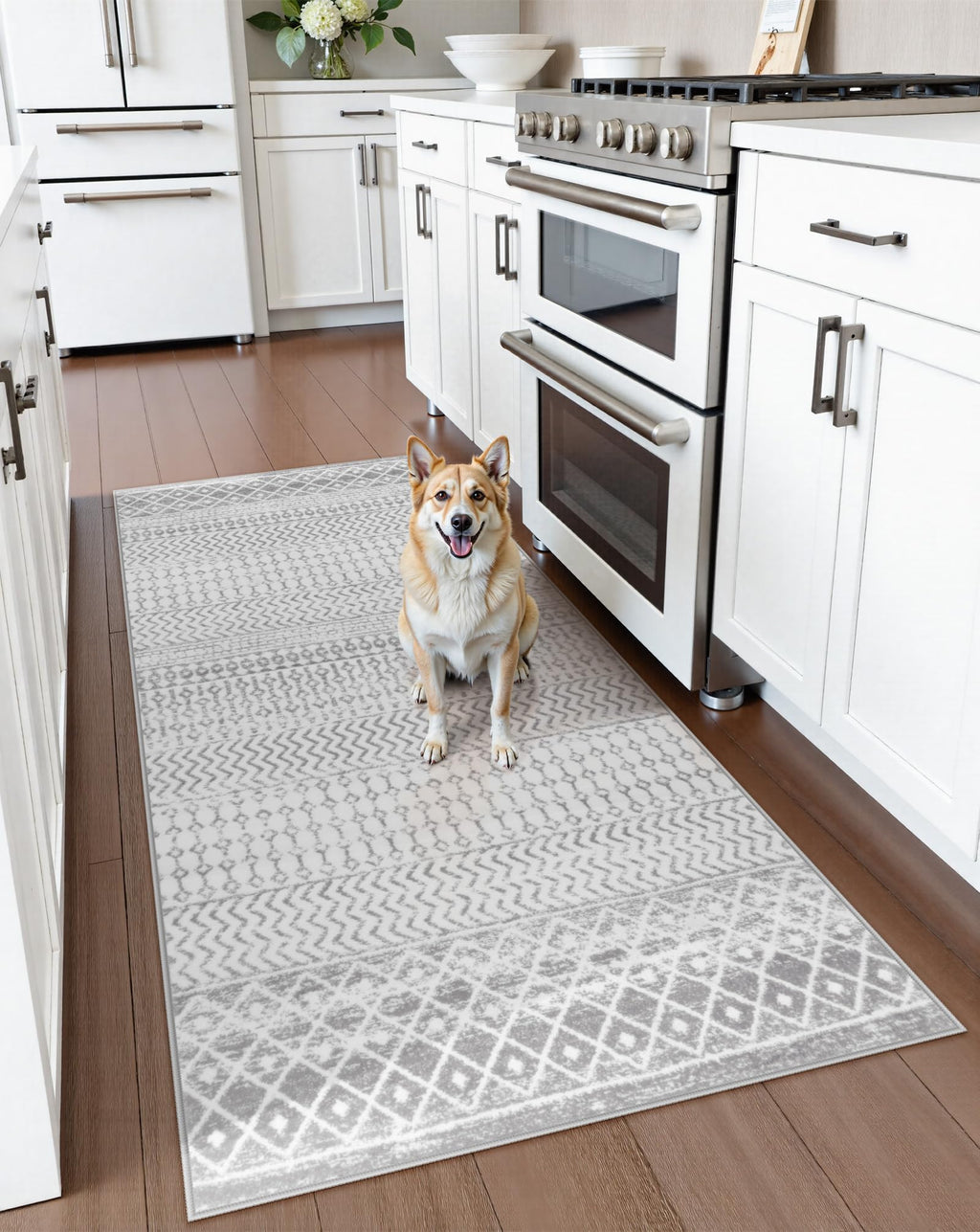 Moroccan Washable Rugs, 2x3 Light Grey Rug Non-Slip Small Distressed Entryway Rugs, Soft Low-Pile Bedroom Rug Indoor Doormat Carpet for Entryway Kitchen Bathroom