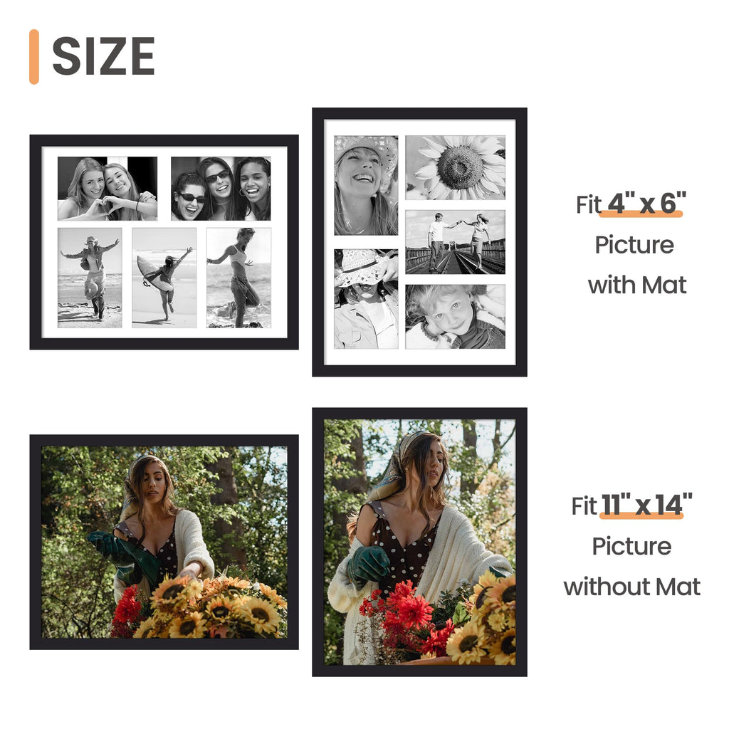 upsimples 8x16 Collage Picture Frame, Display Pictures 3 5x7 with Mat or 8x16 Without Mat, Wall Hanging 3 5x7 Picture Frame Collage Wall Decor, Black, 1 Pack