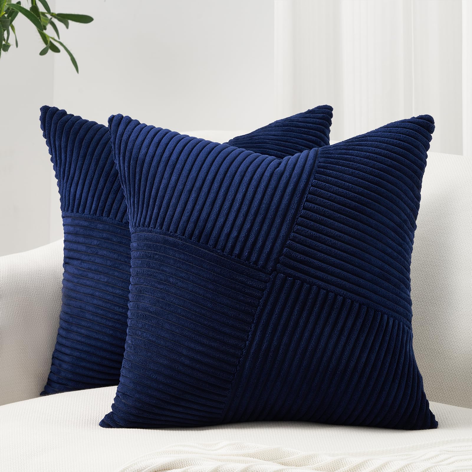 Topfinel Olive Green Decorative Throw Pillow Covers Set of 2 18x18 Inches for Couch Bed Sofa, Boho Aesthetic Home Decor, Soft Corduroy Striped Patchwork Windmill Textured Cushion Cases 45x45 cm