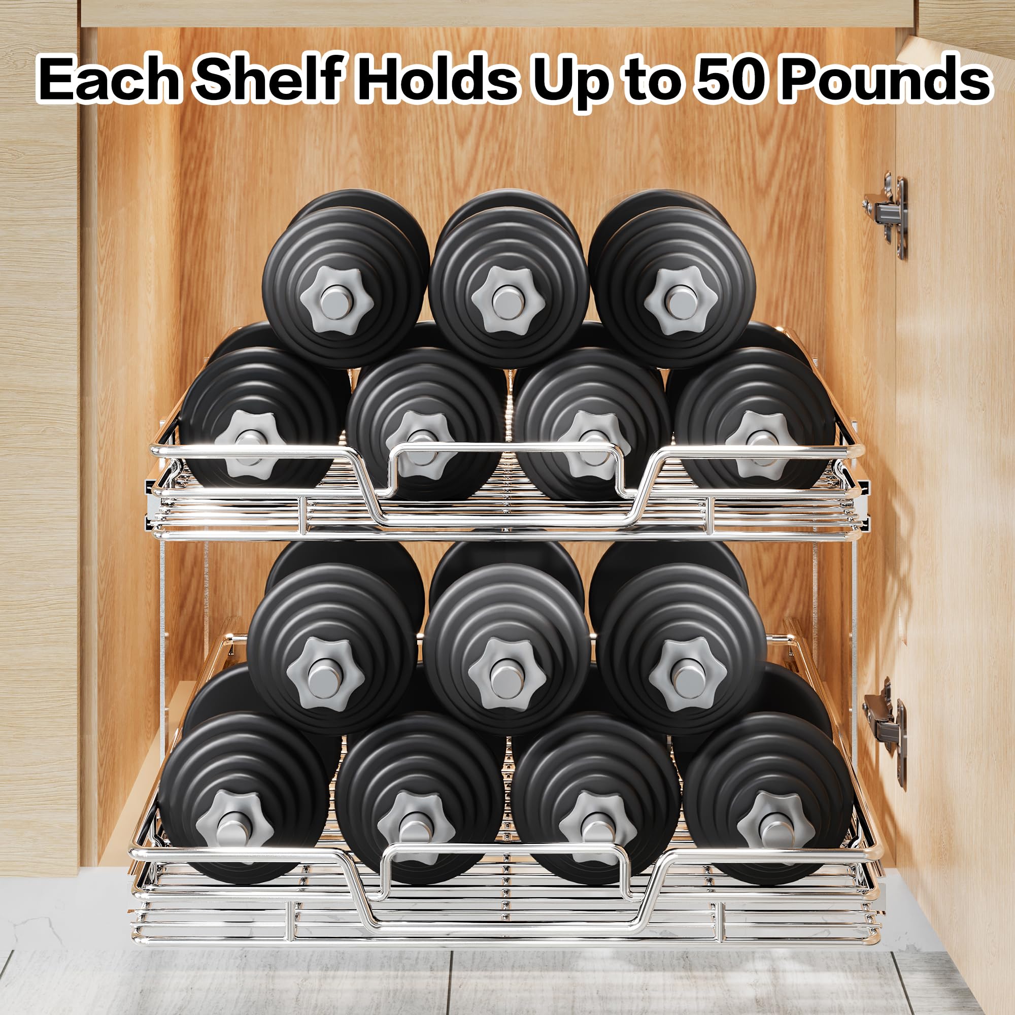 2-Tier Kitchen Cabinet,Pull Out Cabinet Organizer,Shelf and Drawer Organizer Slide Out Pantry Storaqe Basket in Multiple Sizes (12" W x21 D)