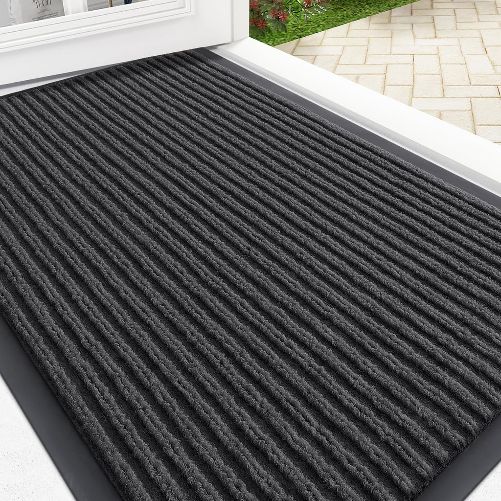 OLANLY Front Door Mat Indoor Outdoor Entrance, Waterproof Heavy Duty Doormat, Fade Resistant, Low Profile, Easy Clean Patio Porch Welcome Floor Mats for Entry, 29.5x17, Grey