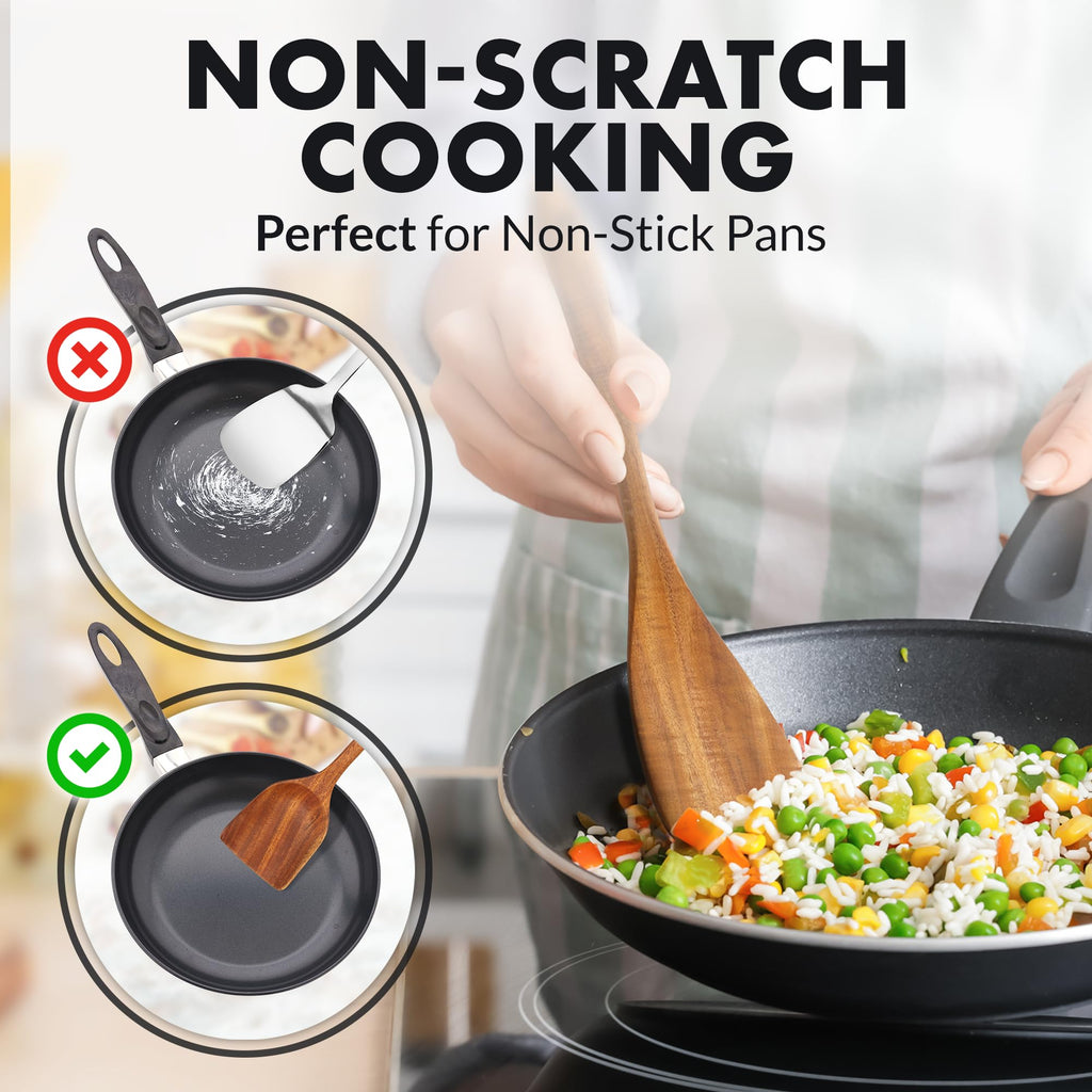 Zulay Kitchen 6 Piece Wooden Spoons for Cooking – Natural Teak Wooden Utensil Set, Easy to Clean, Durable, Smooth with Comfort Grip - Non Toxic Wooden Cooking Utensil Sets