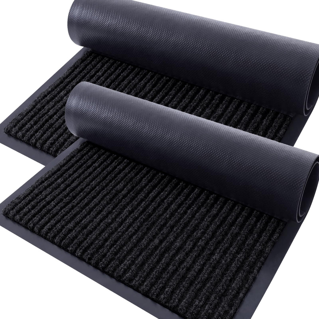 OLANLY Front Door Mat Indoor Outdoor Entrance, 2-Pack 29.5 x 17 Inch, Waterproof Heavy Duty Doormat, Fade Resistant, Low Profile, Easy Clean Patio Porch Welcome Floor Mats for Entry, Grey