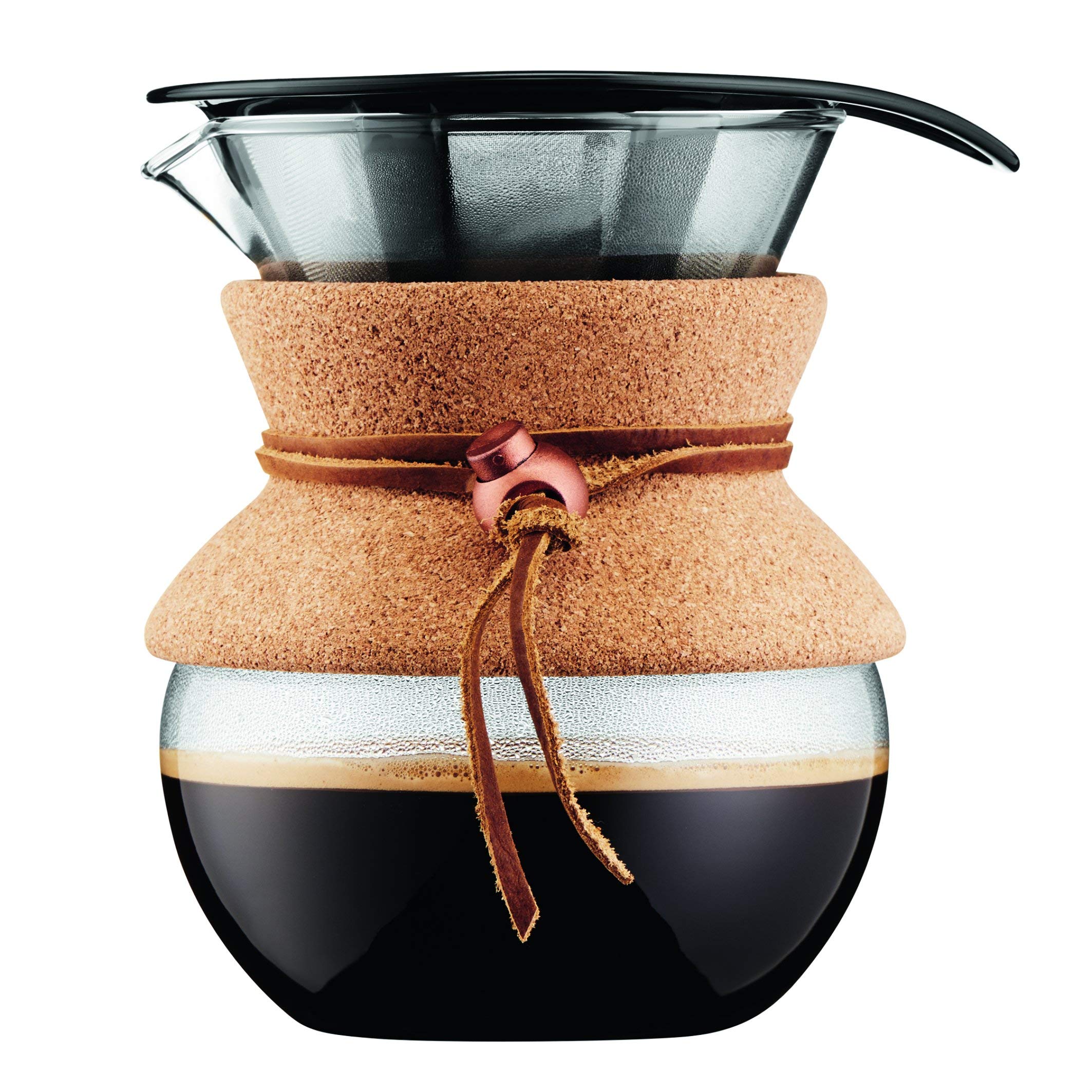Bodum 34oz Pour Over Coffee Maker, High-Heat Borosilicate Glass with Reusable Stainless Steel Filter and Cork Grip - Made in Portugal