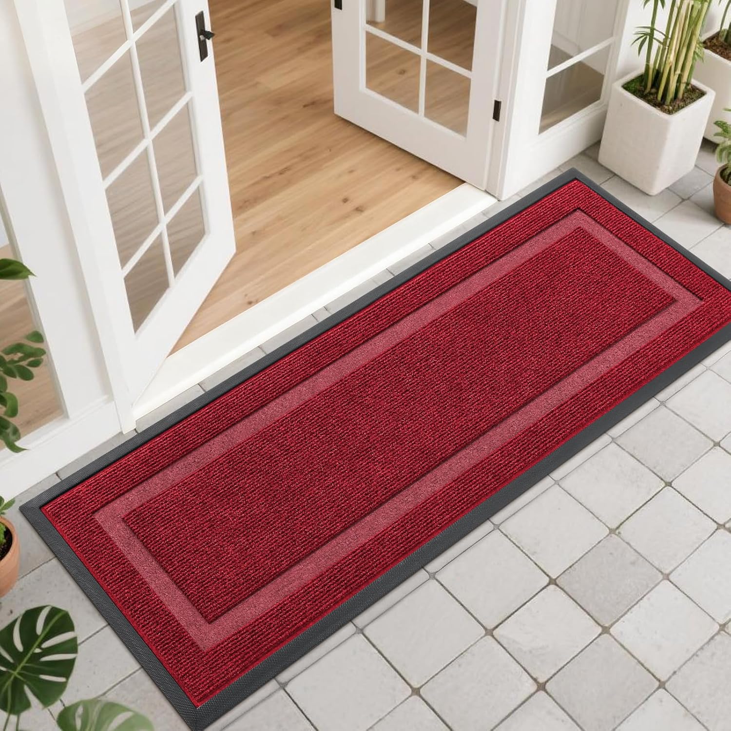 OLANLY Front Door Mat Indoor Outdoor Entrance, Waterproof All-Season, All-Weather Doormat, Sturdy Natural Rubber, Fade Resistant, Low Profile, Easy Clean Patio Porch Entryway Mat, 29.5x17, Beige