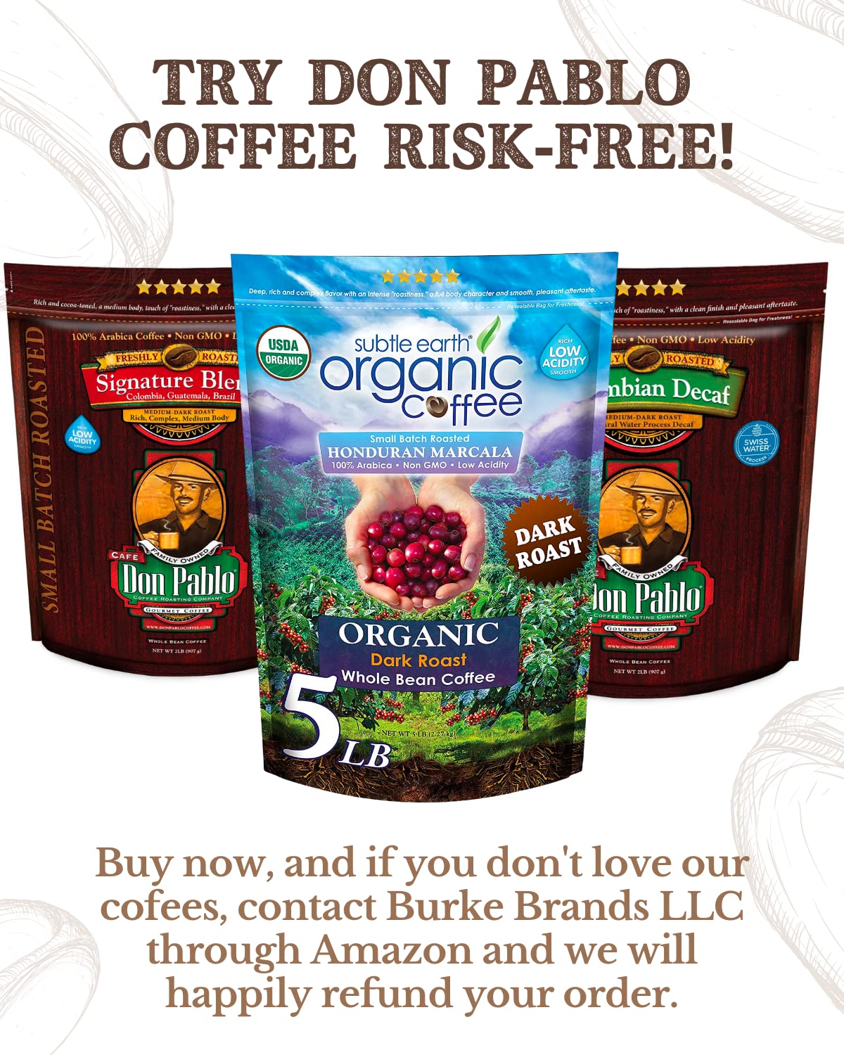 2LB Subtle Earth Organic Coffee - Dark Roast - Whole Bean Coffee - 100% Arabica Beans - Low Acidity and Non-GMO - 2lb bag