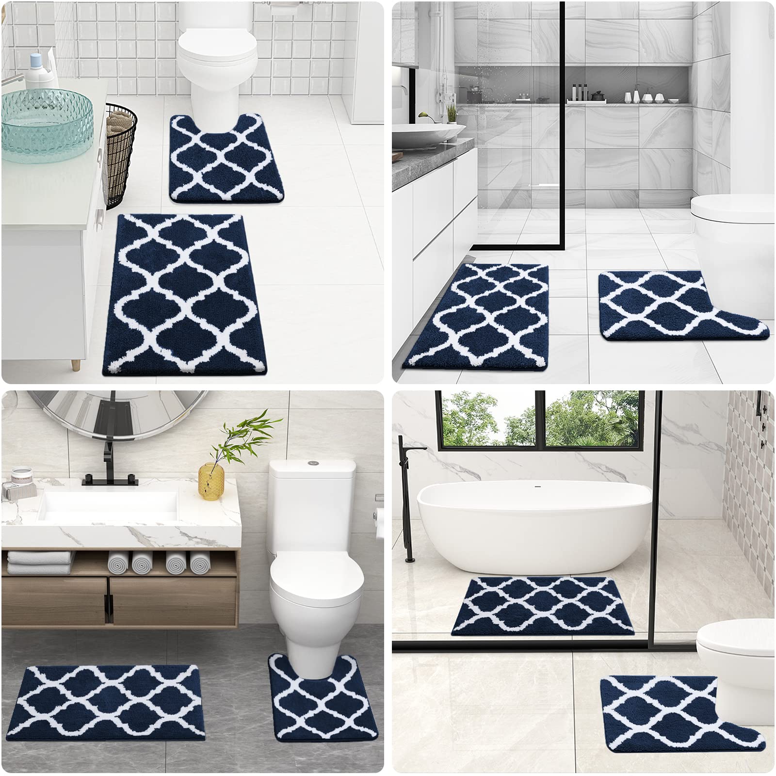 OLANLY Bathroom Rugs Set 2 Piece, Microfiber Bath Shower Mat and U-Shaped Toilet Rug, Machine Wash Dry, Non-Slip Absorbent Shaggy Bath Mats for Tub, Shower and Bathroom (24"x16"+24"x20", Grey)