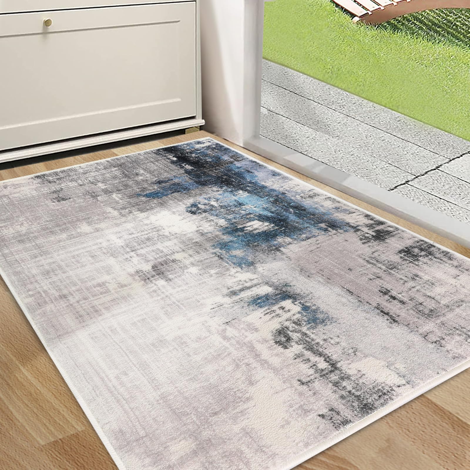 CRISTGEE Door Mat, Front Indoor Door Mat Faux Wool Non-Slip Entryway Rug Absorbent Abstract Throw Rug for Indoor Entrance Hallway Laundry Room, High Traffic Areas, 20X32 Inches, Gray Washable