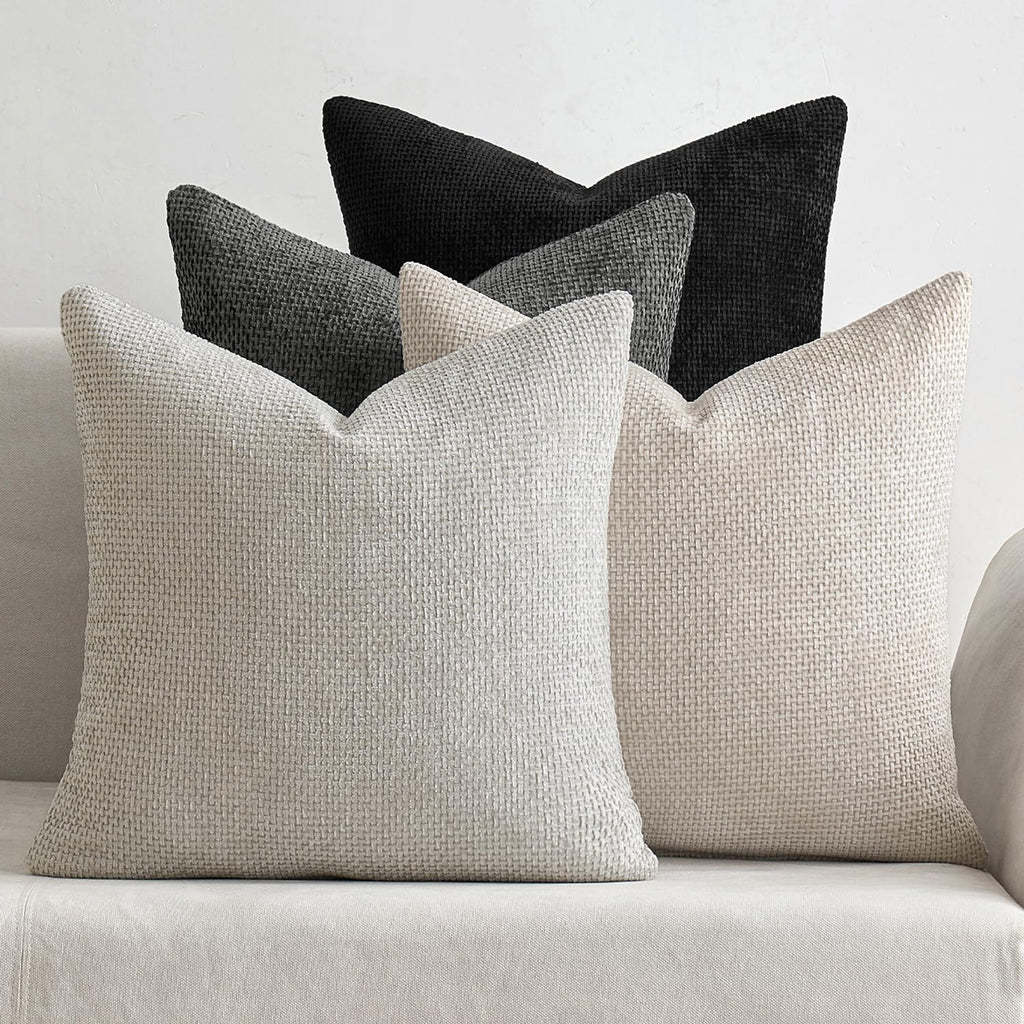 MIULEE Pack of 4 Couch Throw Pillow Covers 18x18 Inch Neutral Blue Soft Decorative Chenille Pillow Covers Farmhouse Accent Cushion Covers for Boho Western Spring Coastal Decor Sofa Bed Living Room