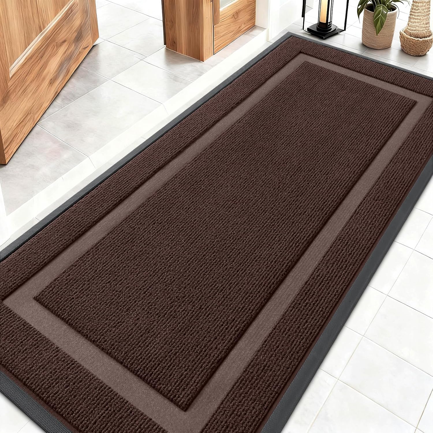 OLANLY Front Door Mat Indoor Outdoor Entrance, Waterproof All-Season, All-Weather Doormat, Sturdy Natural Rubber, Fade Resistant, Low Profile, Easy Clean Patio Porch Entryway Mat, 29.5x17, Beige