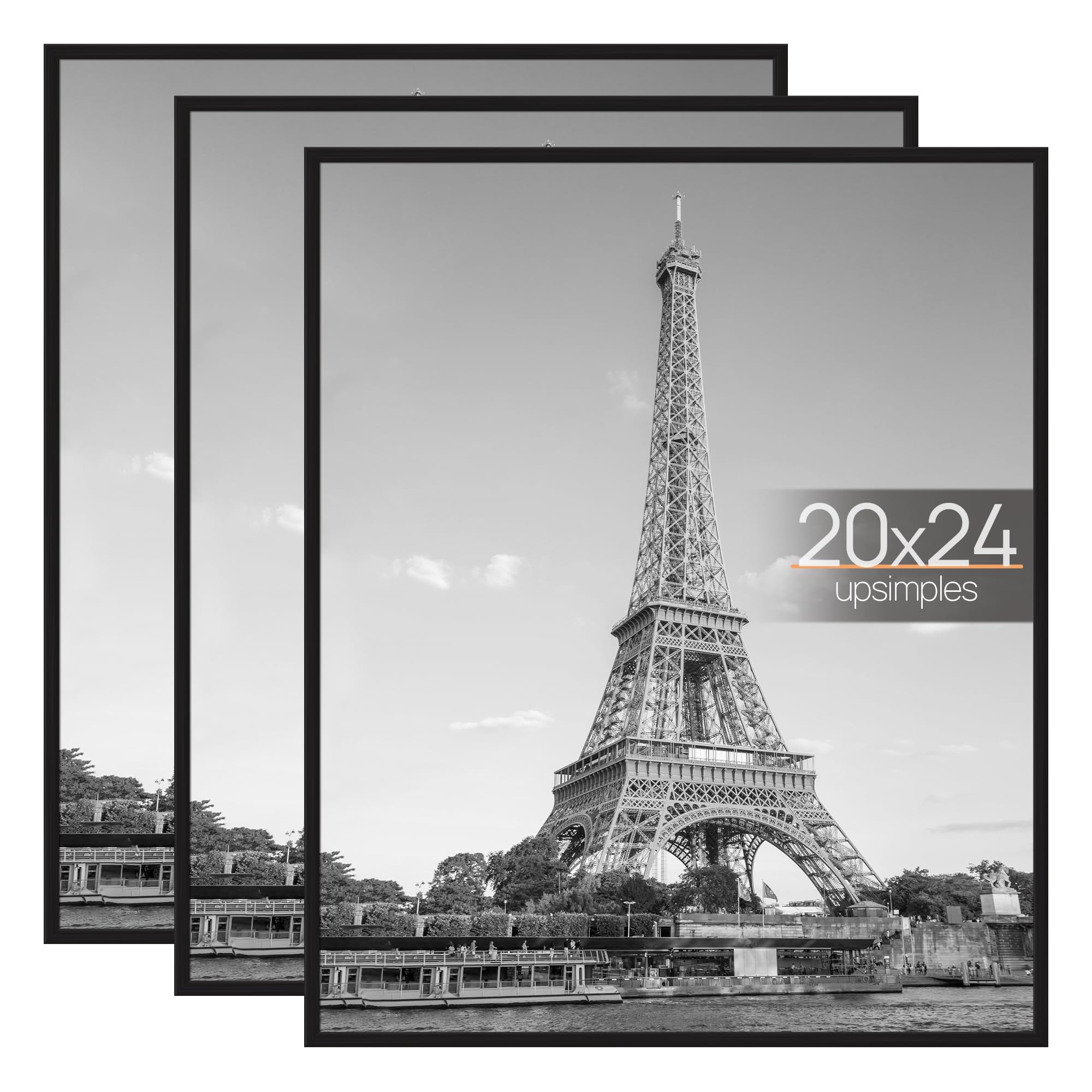 upsimples 12x16 Picture Frame Black 3 Pack, Scratch-Proof Poster Frames 12 x 16 for Photo Gallery - Slide-In Strips, Horizontal or Vertical Wall Mounting