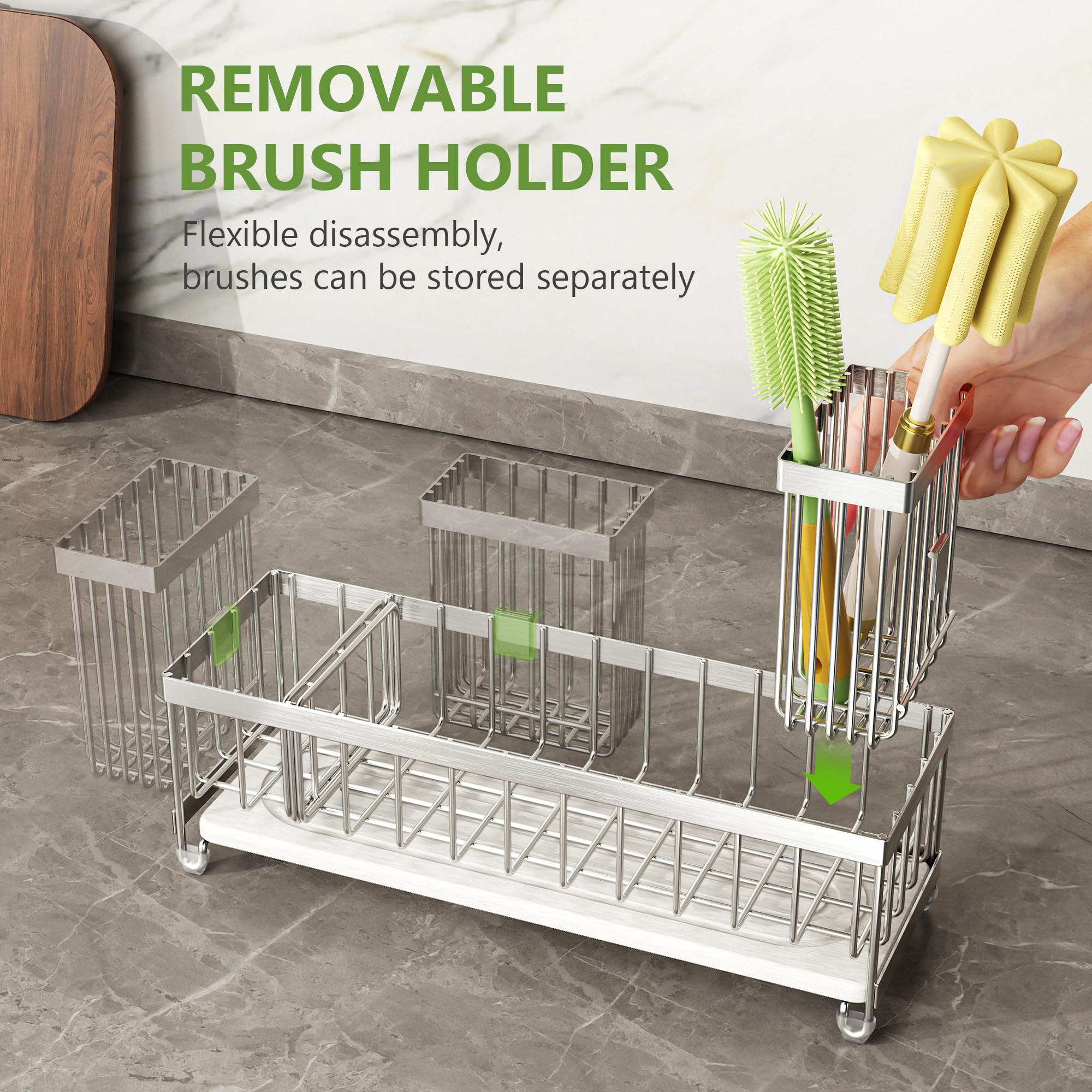 Cisily Extra Large Sink Caddy Organizer with Drying Stone, Black Sponge Holder for Kitchen, Dish Brush Holder for Countertop, Kitchen Decor Storage and Essentials