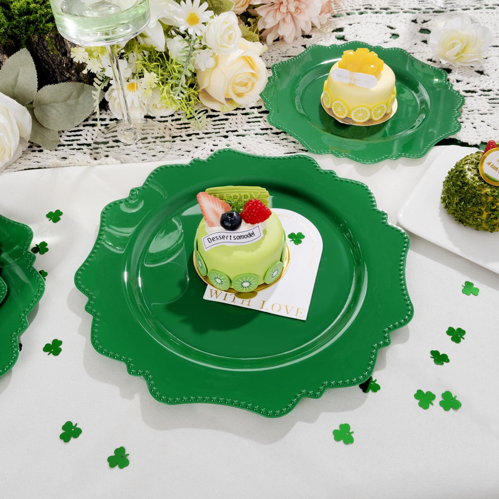 COLOSUS 60PCS White Plastic Plates for 30 guests-Fancy Plastic Beaded Plates,Plastic Plates for Party, Elegant White plates,Include 30 PCS 10.5" Dinner plates & 30PCS 8.25" Dessert plates for easter