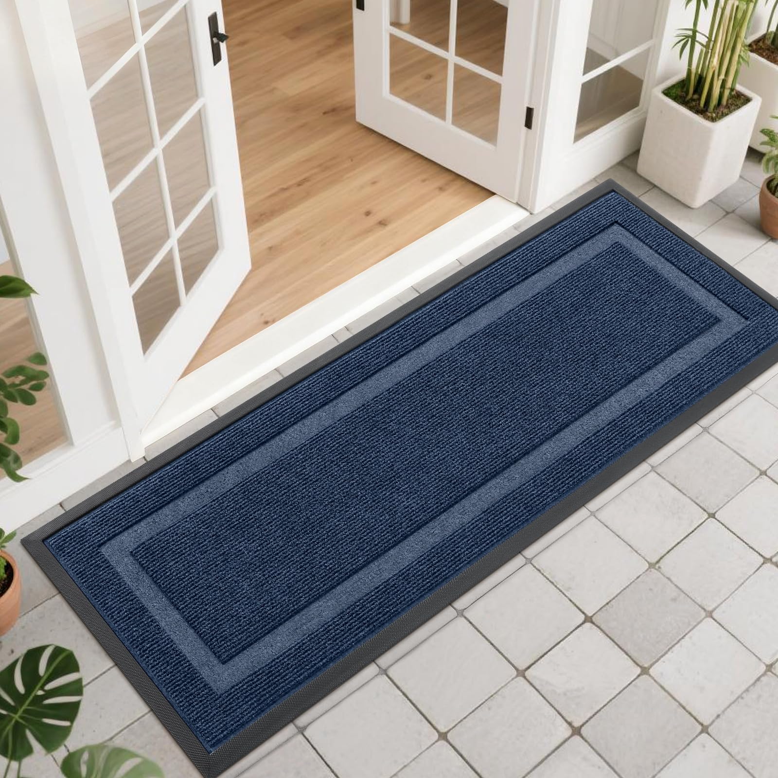 OLANLY Front Door Mat Indoor Outdoor Entrance, Waterproof All-Season, All-Weather Doormat, Sturdy Natural Rubber, Fade Resistant, Low Profile, Easy Clean Patio Porch Entryway Mat, 29.5x17, Black