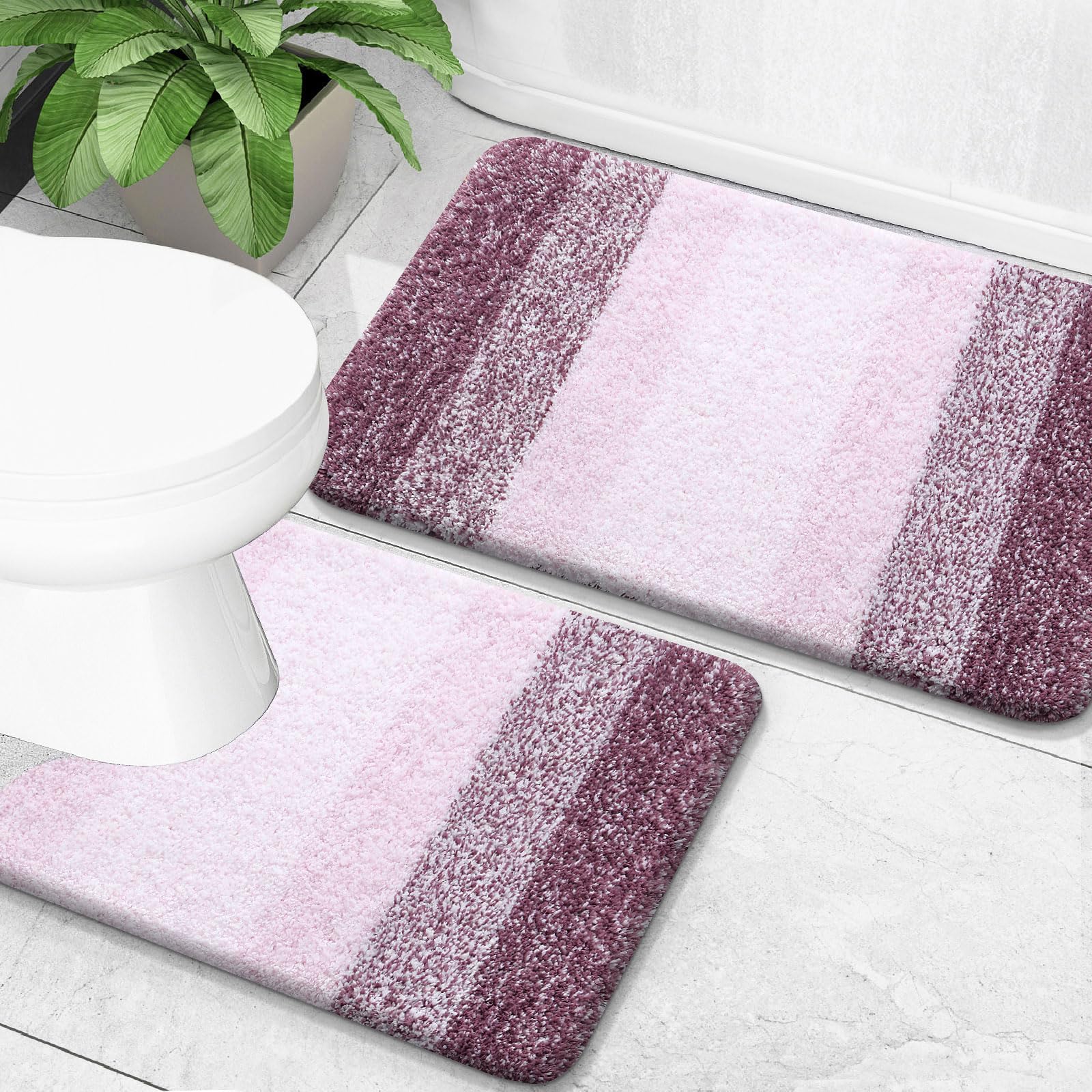 OLANLY Bathroom Rug Set 2 Piece, Soft Absorbent Microfiber Bath Mats and U-Shaped Contour Toilet Rug, Non-Slip, Machine Wash Dry, Plush Shaggy Bath Mats for Bathroom (24"x16"+24"x20", Grey)