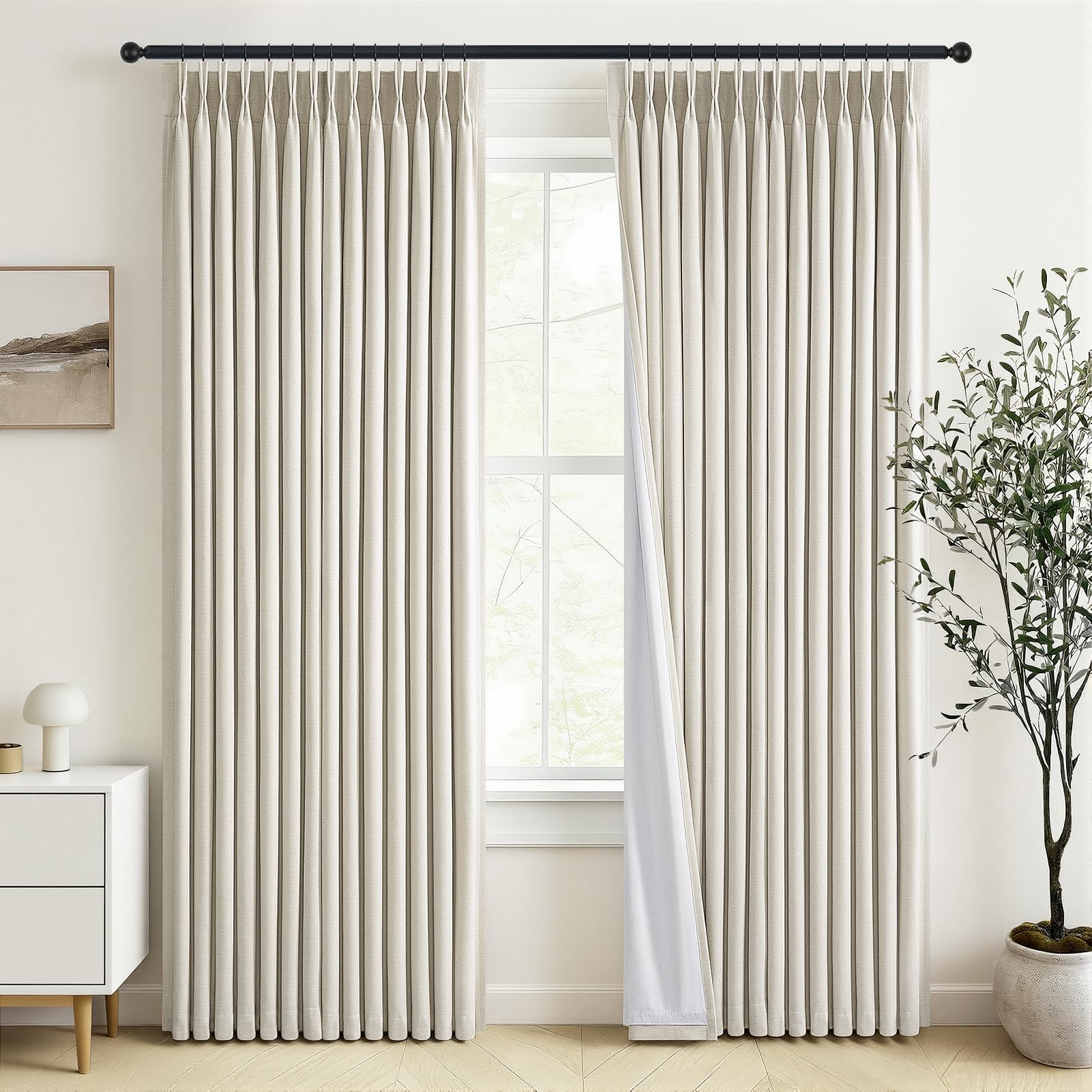 Topfinel 84 Inch Long Natural Blackout Curtains for Bedroom Livingroom, Farmhouse Back Tab Pinch Pleated Drapes for Track System,Neutral Linen Ambiance & Privacy Drapes Natural 52" W*84" L