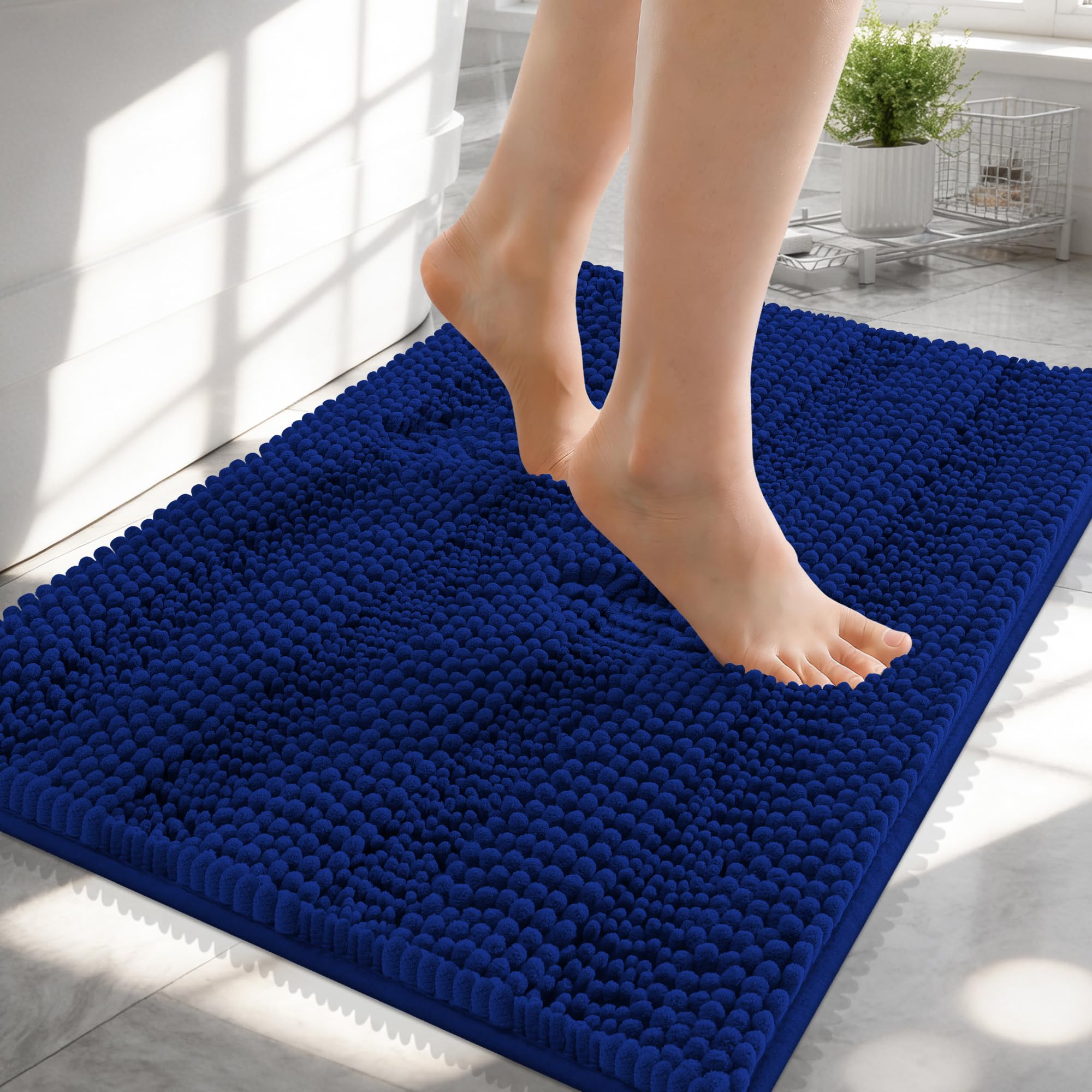OLANLY Thick Bathroom Rugs 30x20, Extra Soft Absorbent Chenille Striped Bath Rugs, Rubber Backing, Machine Wash Dry, Bath Mats for Bathroom Floor, Tub and Shower, Home Decor Accessories, Grey