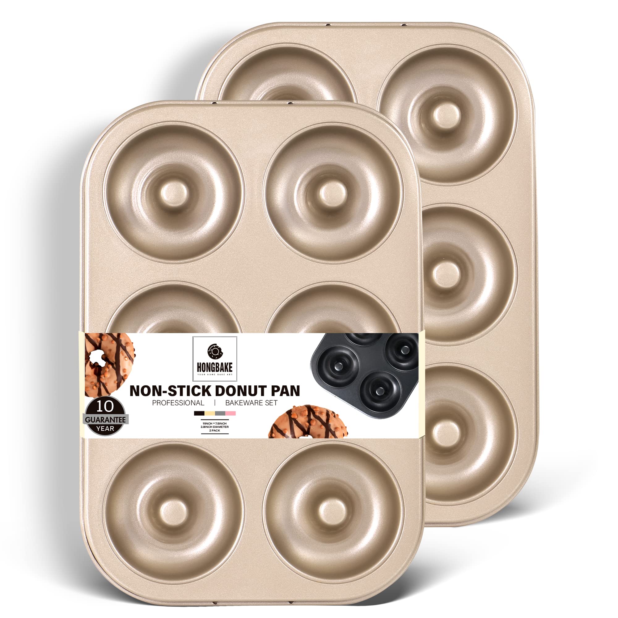 HONGBAKE Donut Pan For Baking, Upgraded Deepened Doughnut Tray, 2 Pack 6 Cavity Mini Bagel Mold for Oven, Nonstick and Heavy Duty - Black