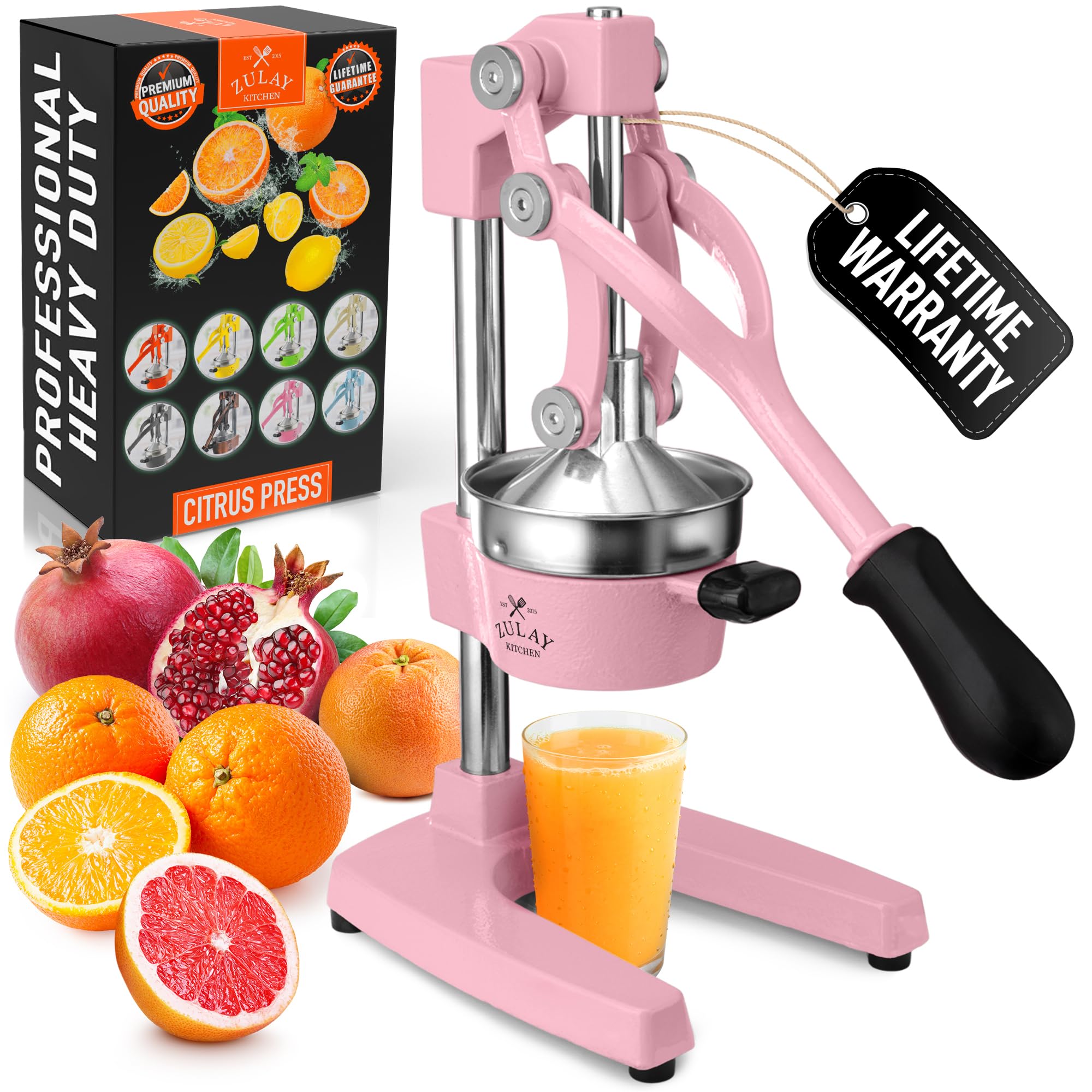 Zulay Kitchen Cast Iron Juicer - Easy-to-Clean Heavy-Duty Manual Juicer, Professional Citrus Juicer - Stainless Steel Lemon Squeezer - Manual Citrus Press & Orange Squeezer - Orange Juicer (Black)