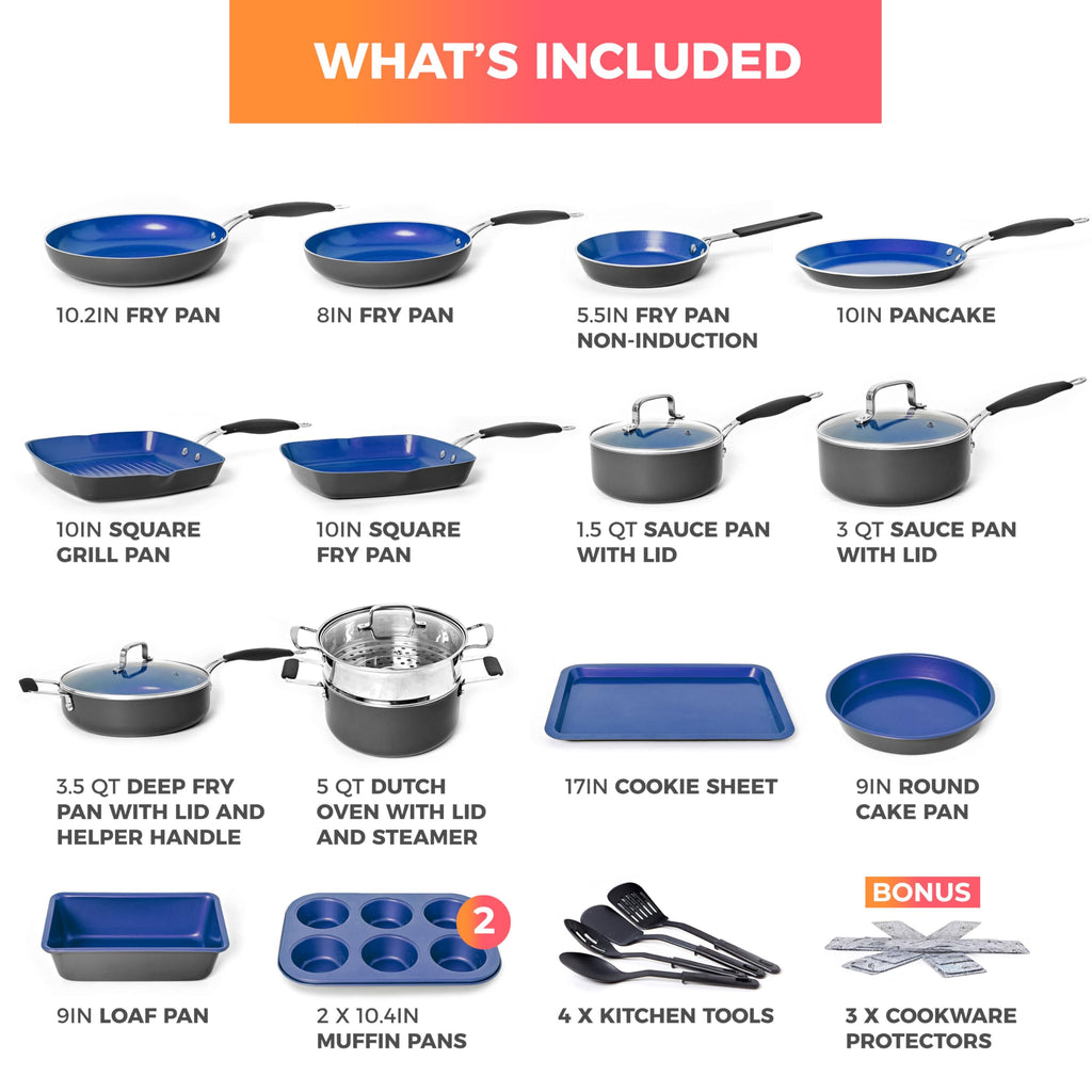 Mueller Pots and Pans Set 17-Piece, Ultra-Clad Pro Stainless Steel Cookware Set, Ergonomic EverCool Handle, Induction Cookware, Includes Saucepans, Skillets, Dutch Oven, Stockpot, Steamer For Cooking