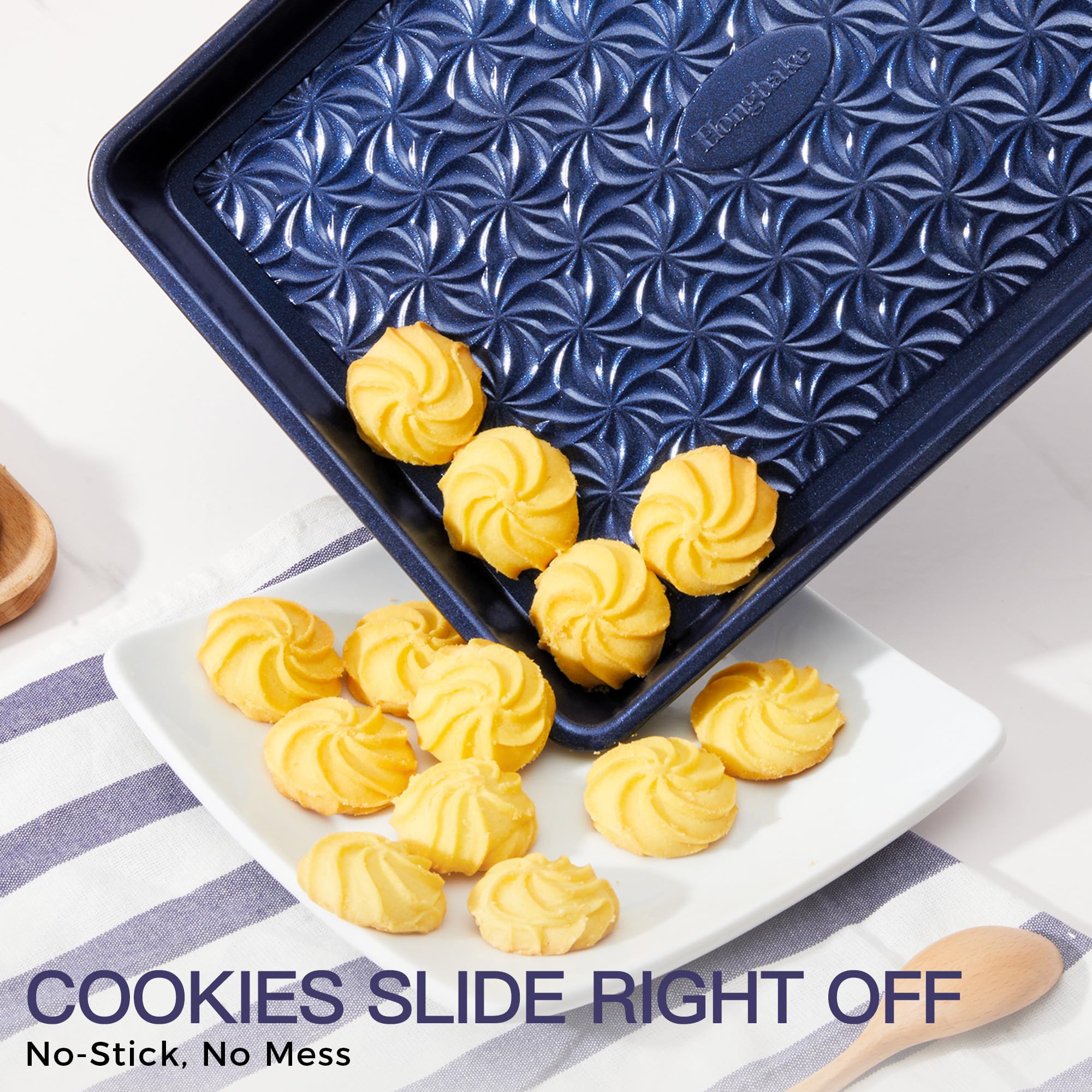 HONGBAKE Nonstick Baking Sheet Pan Set of 3, Cookie Sheets for Oven, Non-Toxic Half/Quarter/Jelly Roll Pans with Floral Swirl Texture, Heavy Duty 0.8mm Thick Oven Trays for Cooking, Dark Gray