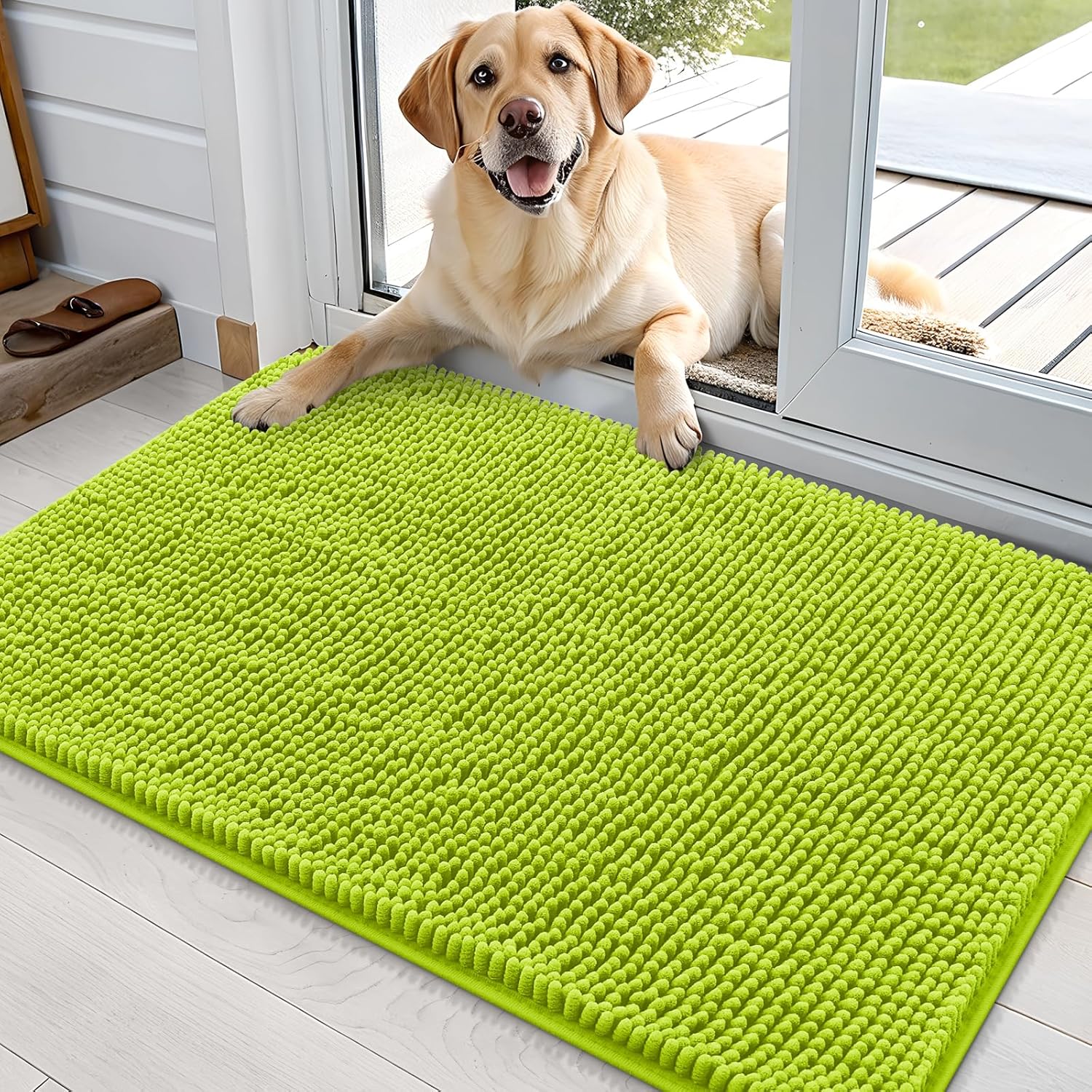 OLANLY Dog Door Mat for Muddy Paws 48x30, Absorbs Moisture and Dirt, Absorbent Non-Slip Washable Doormat, Quick Dry Chenille Mud Mat for Dogs, Entry Indoor Entryway Carpet for Inside Floor, Grey