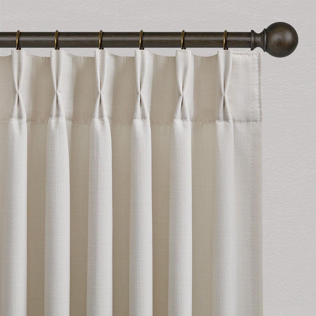 Pinch Pleated Linen Curtains 96 Inches Extra Long Olive Green Drapes, Thick Linen Light Filtering Memory Trained Pleat Curtain for Living Room and Bedroom Privacy 2 Panels Texture with Back Tab