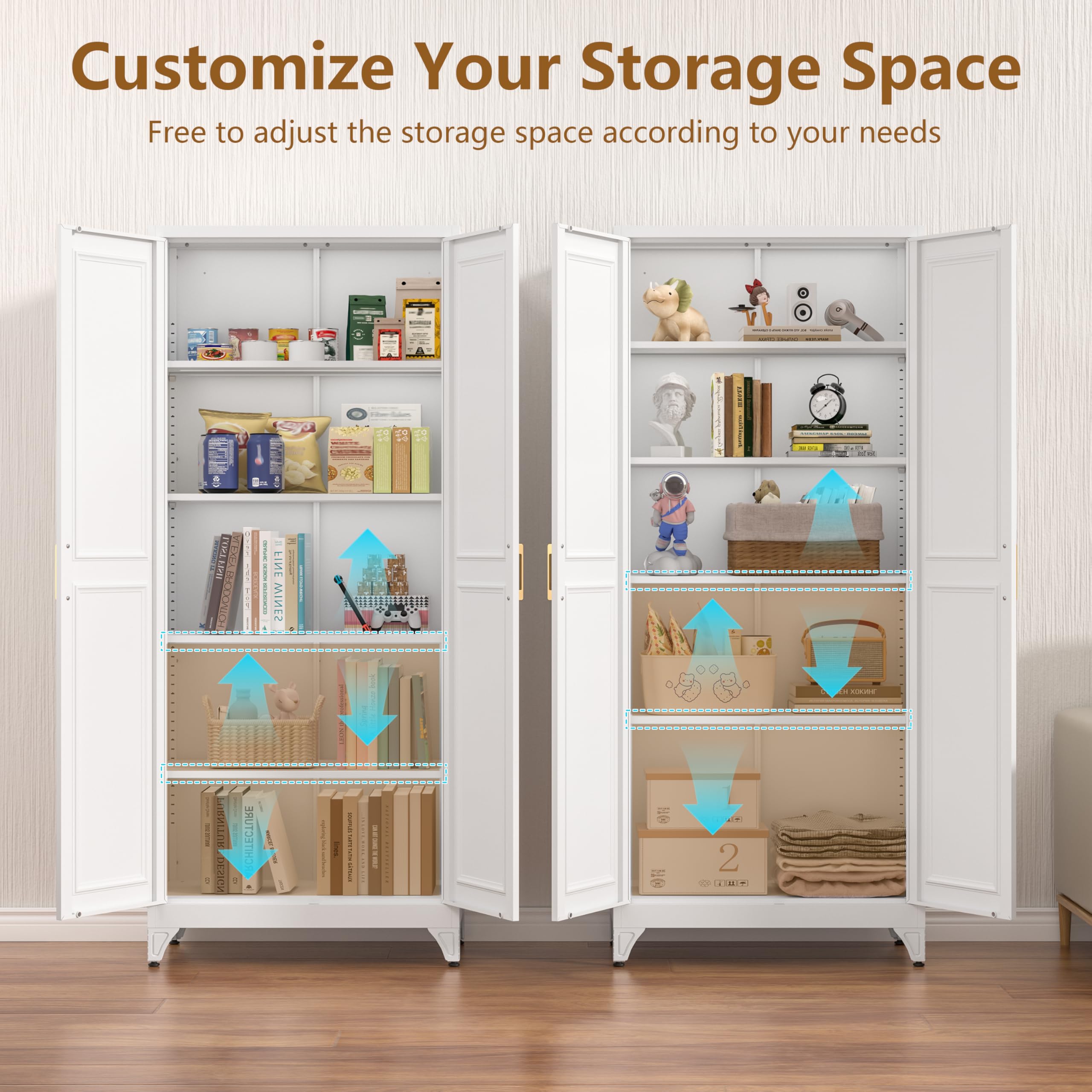 Polup White Kitchen Pantry Cabinet, 71 Inch Tall Metal Storage Cabinet with Doors and Shelves, Pantry Cabinets for Kitchen Storage, Freestanding Cupboard for Living, Dining Room, Assemble Required