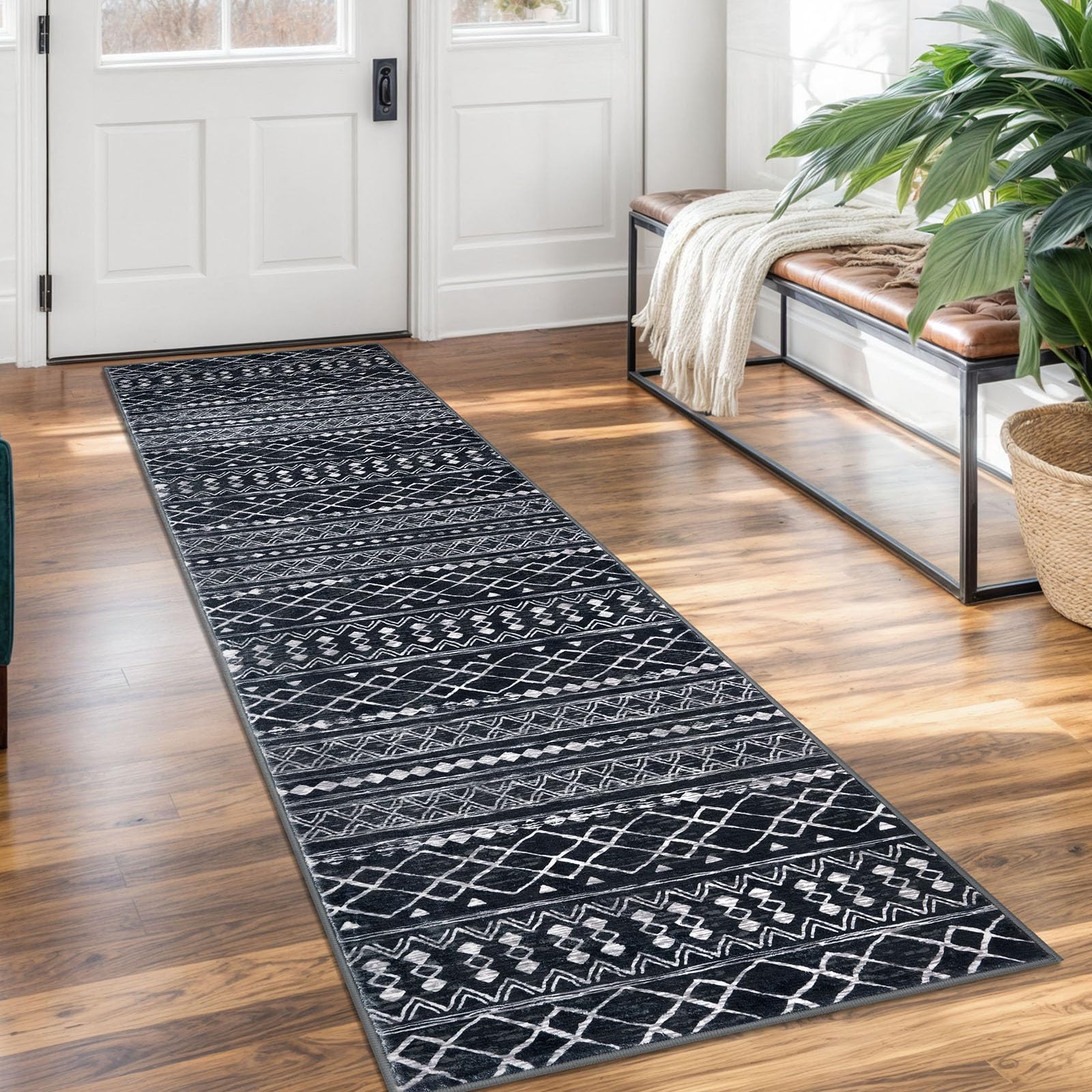 KUTA Washable Non-Slip Rugs for Entryway 2x3, Grey Moroccan Boho Small Area Rug, Ultra Soft Vintage Geometric Low-Pile Indoor Door Mat Floor Carpet for Indoor, Entrance, Kitchen, Bathroom, Bedroom