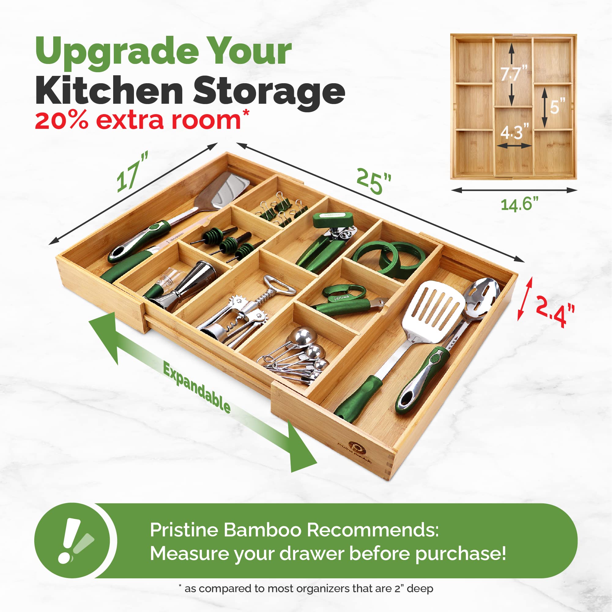 Silverware Organizer - Expandable Kitchen Drawer Organizer - Adjustable Kitchen Drawer Organizer for Utensils, Expandable to 22 Inches Wide, 10 Compartments, Silverware Tray for Drawer