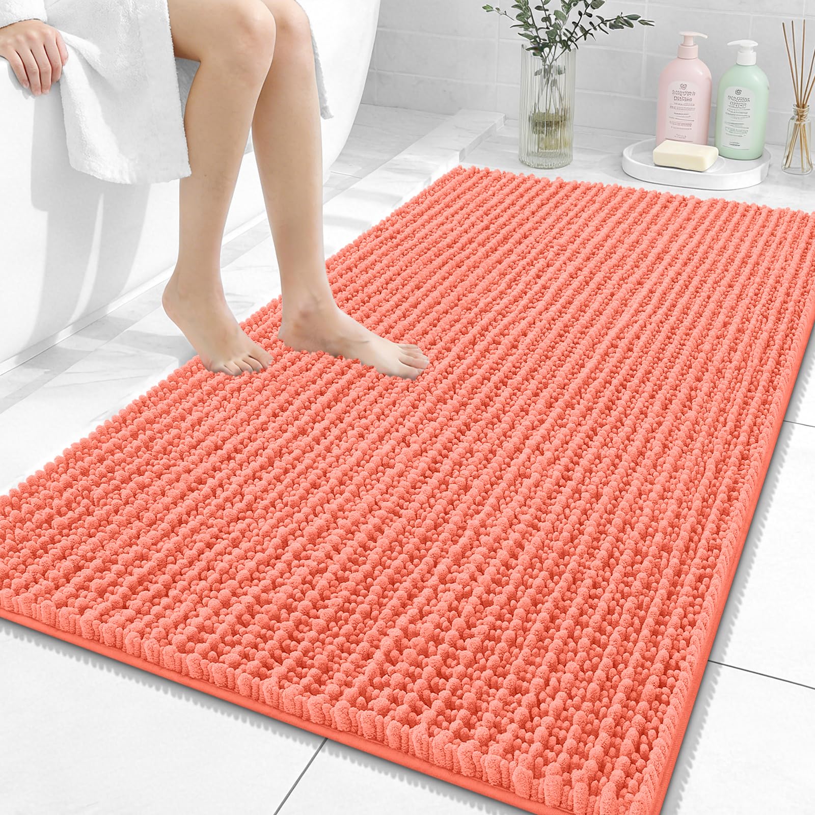 OLANLY Bathroom Rug Mat 30x20, Thick Soft and Absorbent Chenille Bath Mat, Non-Slip Rubber Backing, Machine Washable Quick Dry Bath Rugs for Tub Shower Floor, Home Decor Accessories, Grey