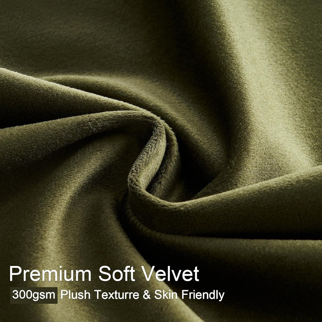 Topfinel Olive Green Velvet Blackout Curtains 84 Inches Long,Soundproof Room Darkening Dark Green Thermal Insulated Boho Elegant Moody Grommet Curtains for Living Room Bedroom 2 Panels