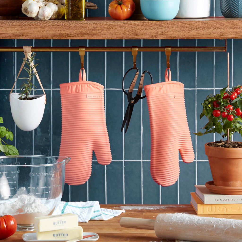 KITCHENAID Ribbed Soft Silicone Oven Mitt 2-Pack Set, 7.5"x13", Milkshake