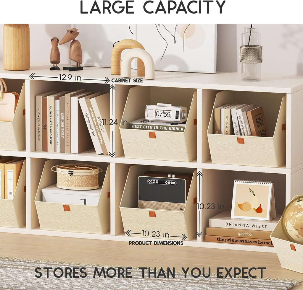 Homsorout Fabric Closet Storage Cubes - 8 Pack Square Storage Bins with Dual Handles for Clothes, Towels, Toys, Cube Storage Organizers for Bedroom, Nursery, Shelves, Closet, Small Spaces, Beige