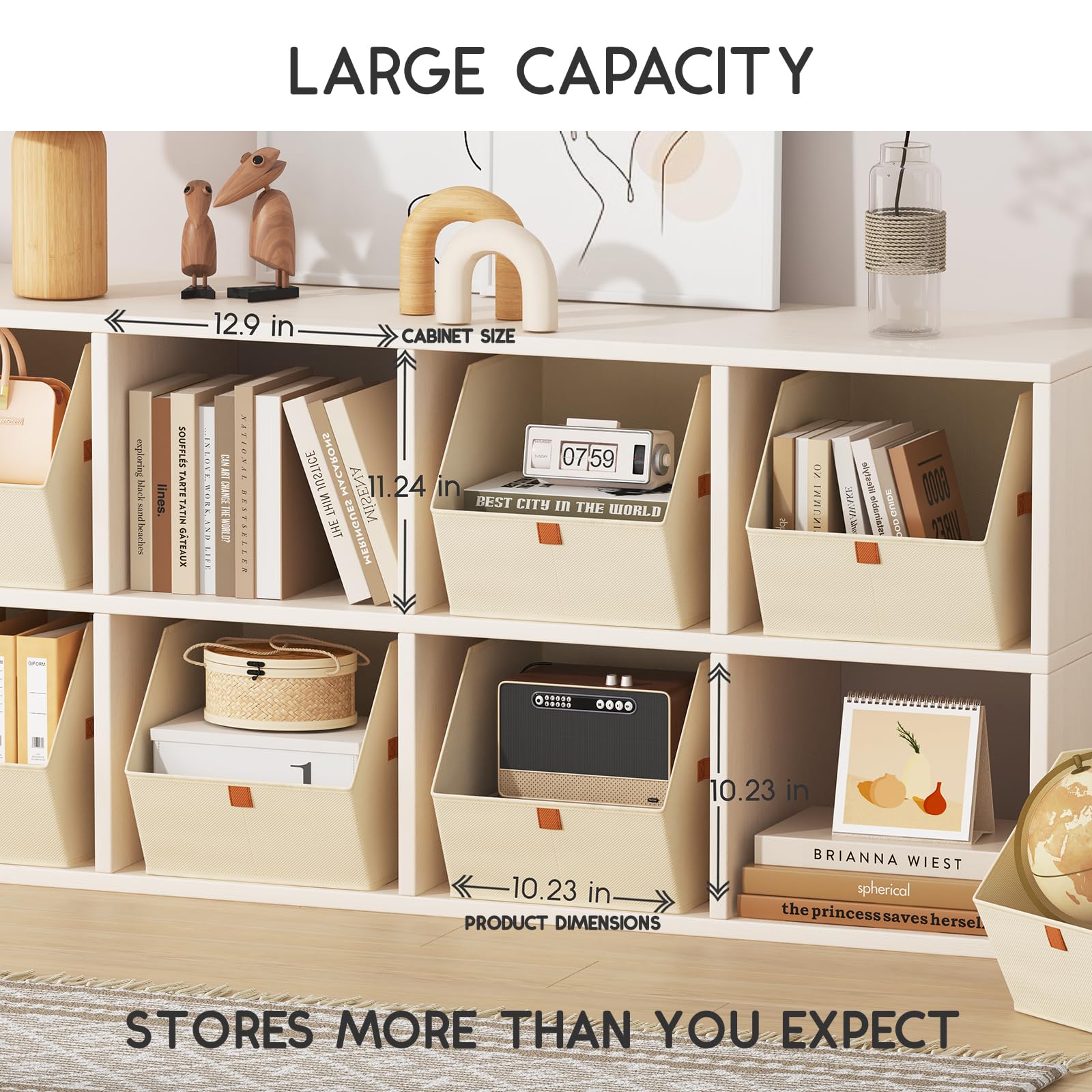 Homsorout Fabric Closet Storage Cubes - 6 Pack Square Storage Bins with Dual Handles for Clothes, Towels, Toys, Cube Storage Organizers for Bedroom, Nursery, Shelves, Closet, Small Spaces, Light Beige