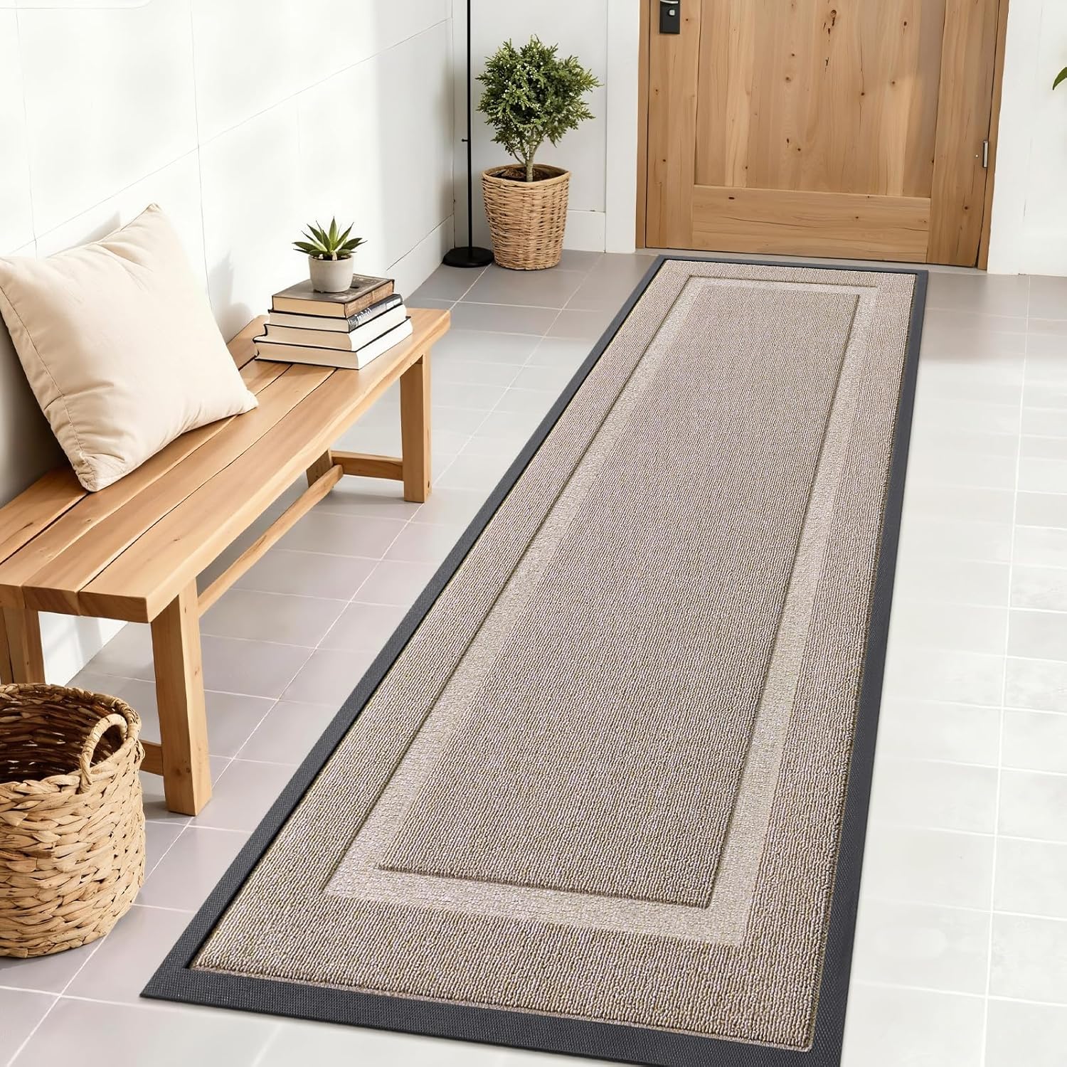 OLANLY Front Door Mat Indoor Outdoor Entrance, Waterproof All-Season, All-Weather Doormat, Sturdy Natural Rubber, Fade Resistant, Low Profile, Easy Clean Patio Porch Entryway Mat, 29.5x17, Beige