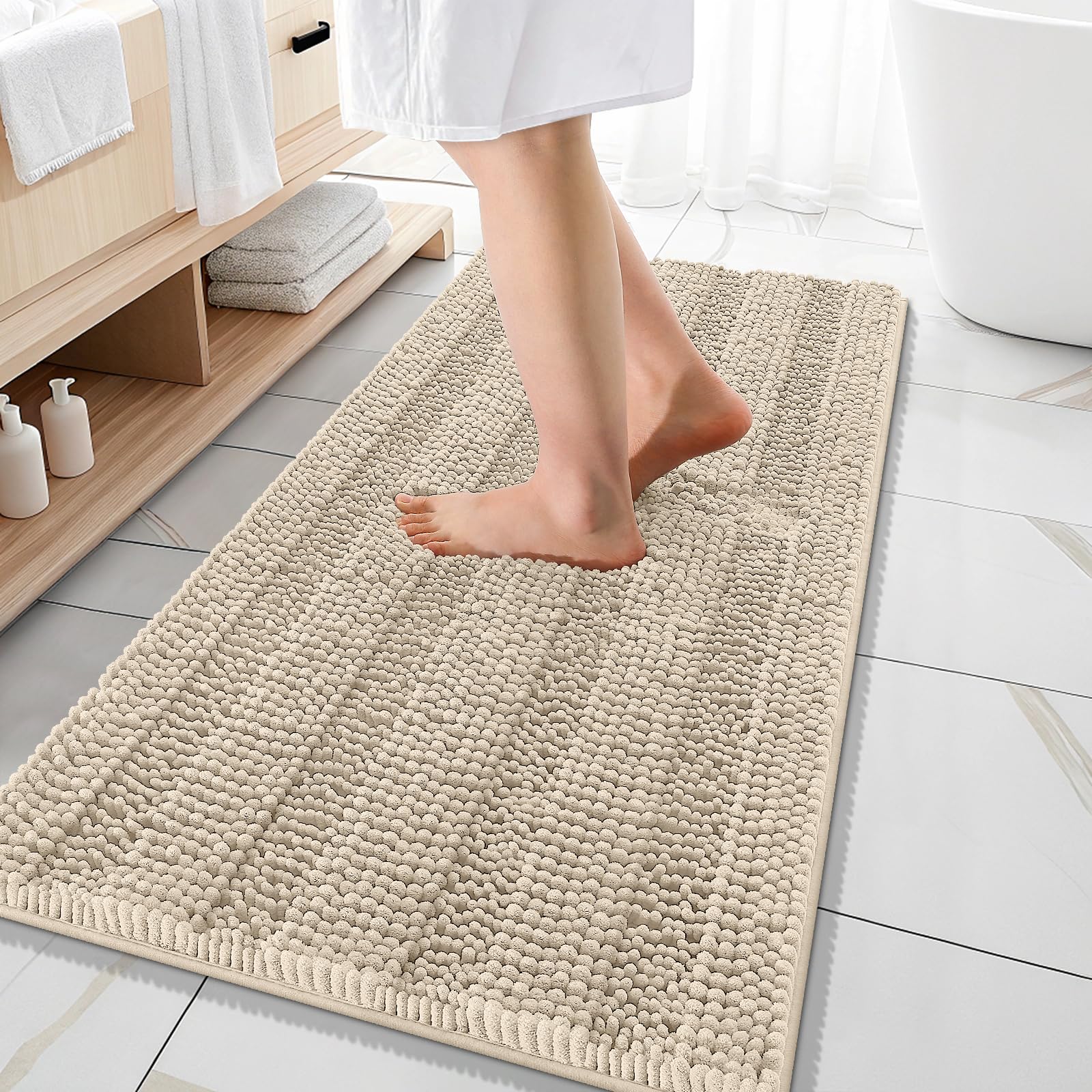 OLANLY Thick Bathroom Rugs 30x20, Extra Soft Absorbent Chenille Striped Bath Rugs, Rubber Backing, Machine Wash Dry, Bath Mats for Bathroom Floor, Tub and Shower, Home Decor Accessories, Grey
