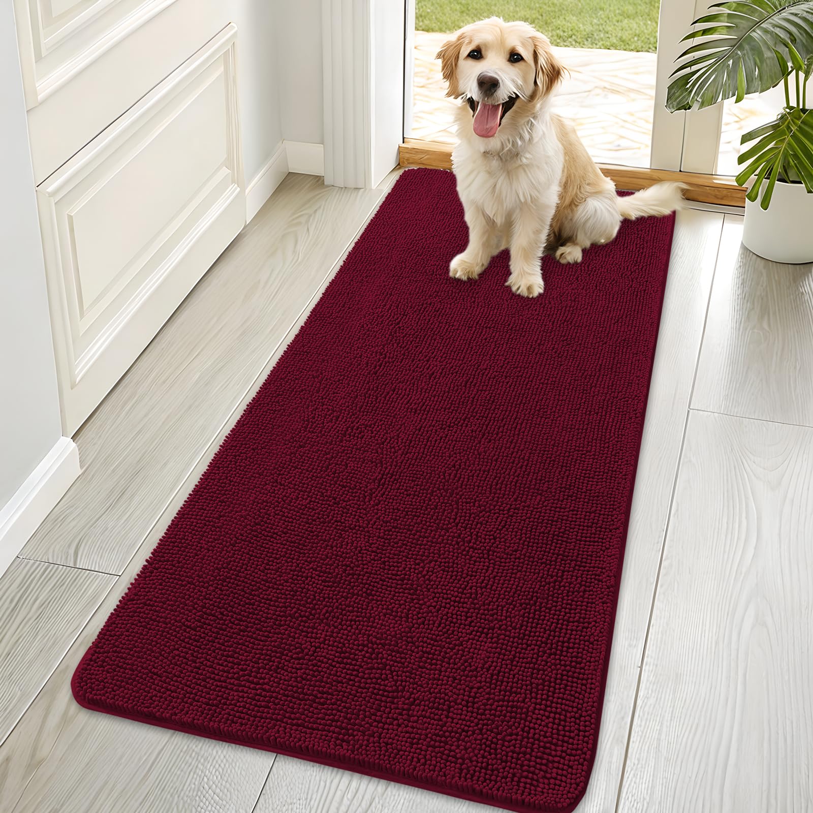 OLANLY Dog Door Mat for Muddy Paws 30x20, Absorbs Moisture and Dirt, Absorbent Non-Slip Washable Doormat, Quick Dry Chenille Mud Mat for Dogs, Entry Indoor Entryway Carpet for Inside Floor, Grey