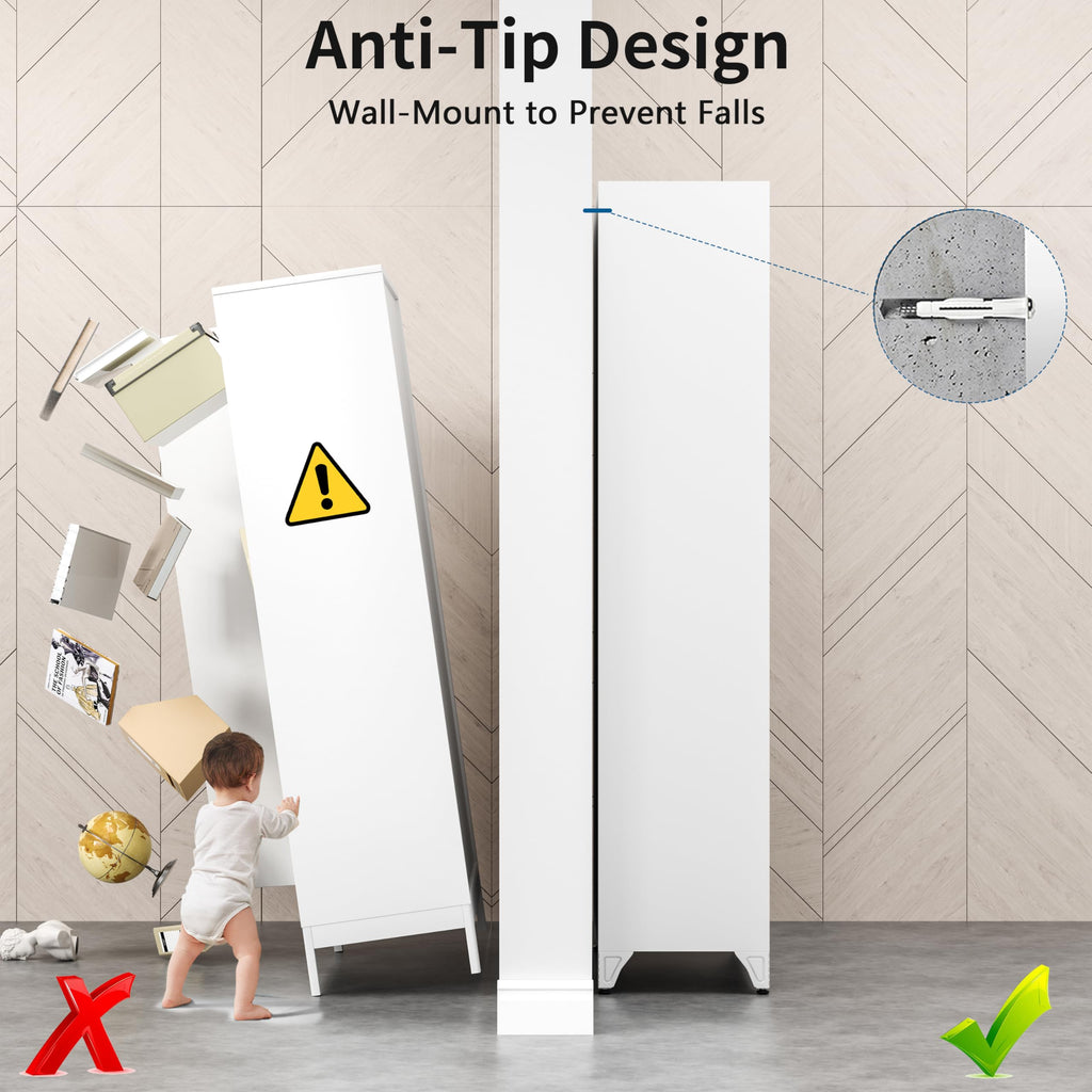 75" Tall Metal Kitchen Storage Cabinet,White Kitchen Pantry Storage Cabinet with Doors and 4 Adjustable Shelves,Utility Cabinet for Living Room,Garage,Dining Room and Office,Assemble Required