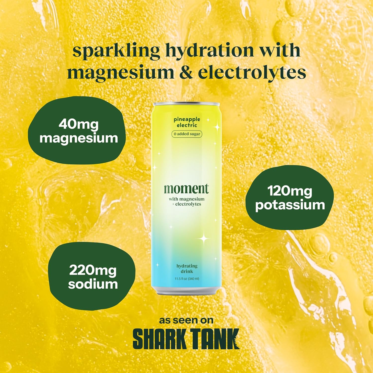 Moment Sparkling Electrolyte Drink (Pineapple) - Zero Added Sugar Electrolyte Drinks with Magnesium, Potassium, Sodium - Hydration Drinks with Electrolytes to Stay Hydrated and Recover Fast - 12 Pack
