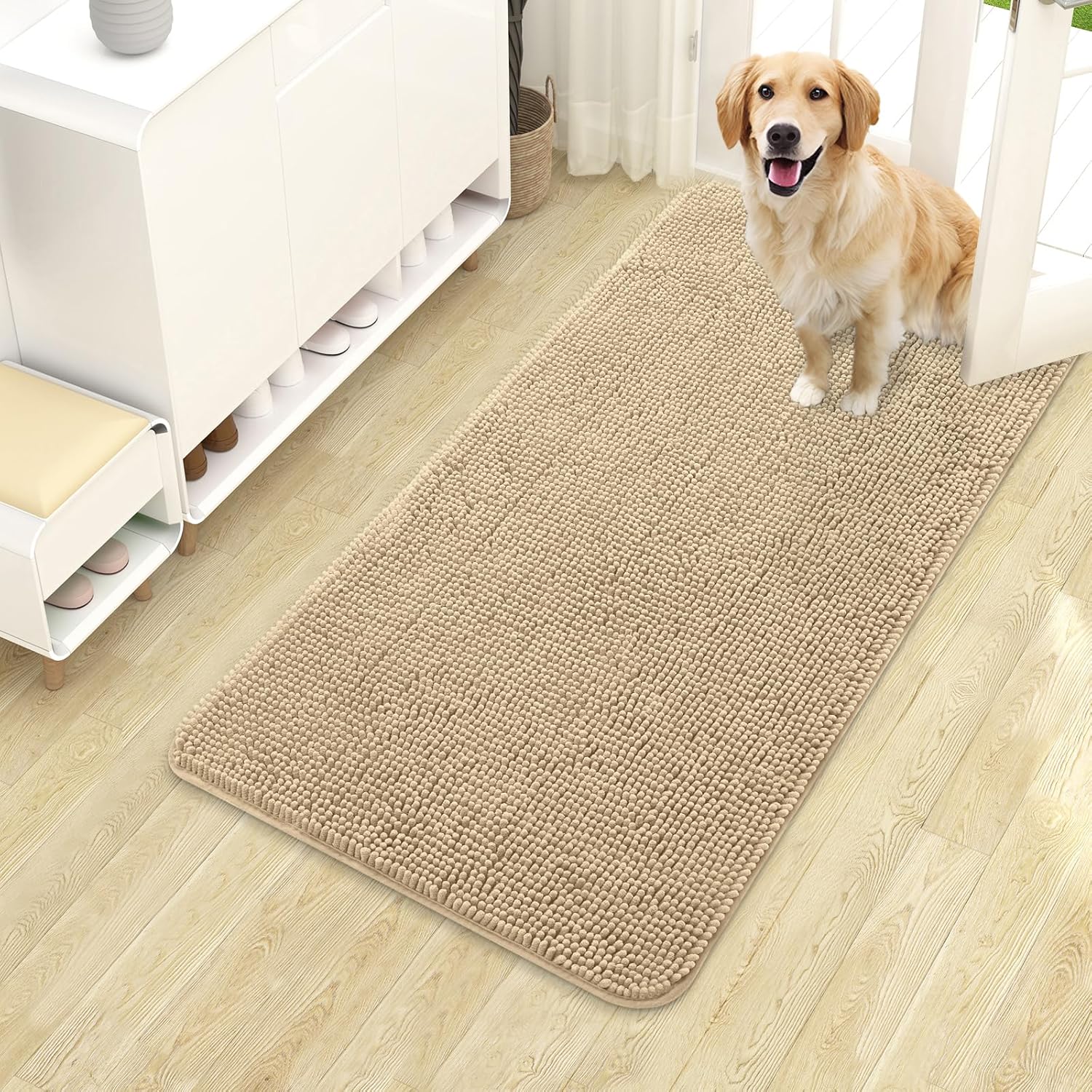 OLANLY Dog Door Mat for Muddy Paws 48x30, Absorbs Moisture and Dirt, Absorbent Non-Slip Washable Doormat, Quick Dry Chenille Mud Mat for Dogs, Entry Indoor Entryway Carpet for Inside Floor, Grey