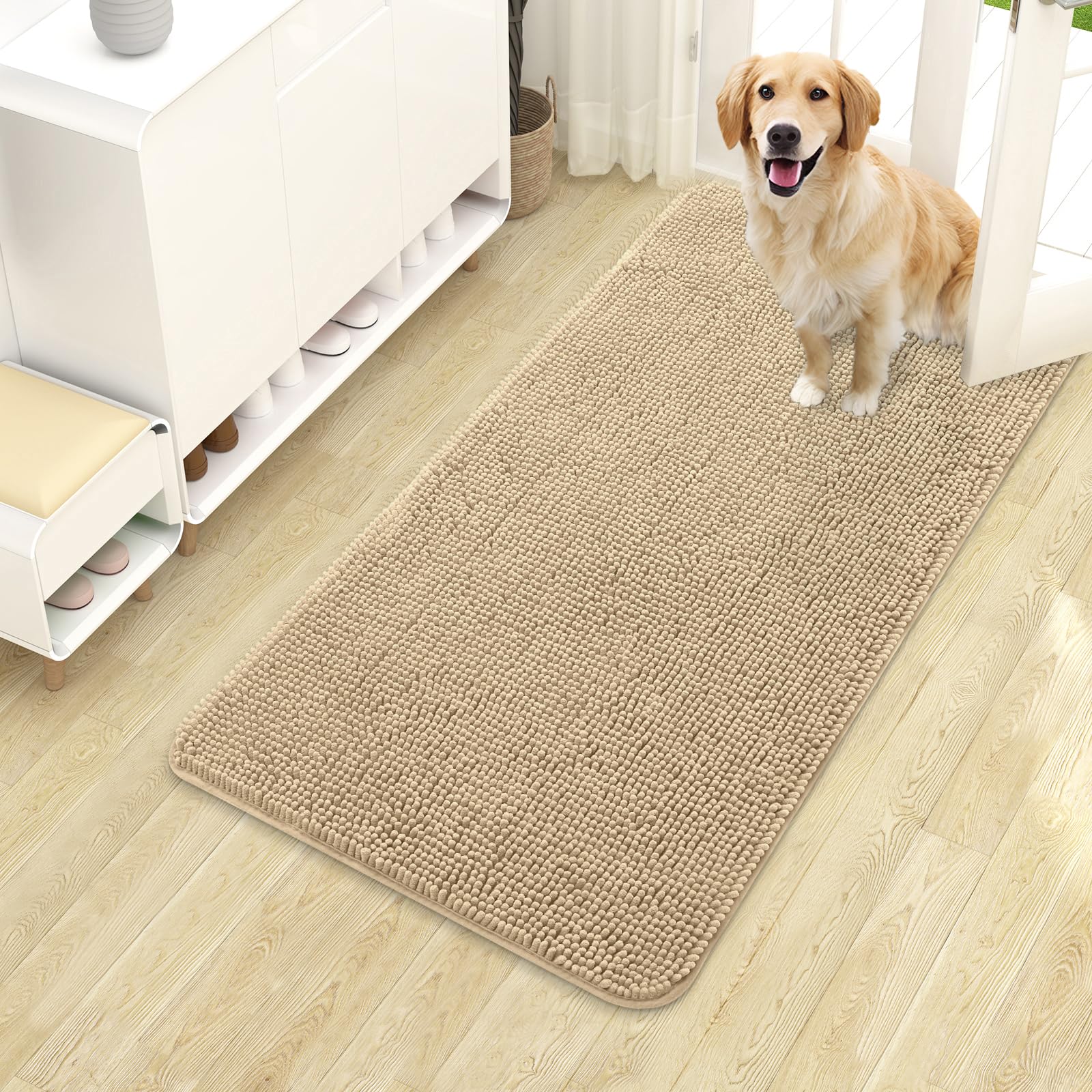 OLANLY Dog Door Mat for Muddy Paws 30x20, Absorbs Moisture and Dirt, Absorbent Non-Slip Washable Doormat, Quick Dry Chenille Mud Mat for Dogs, Entry Indoor Entryway Carpet for Inside Floor, Grey