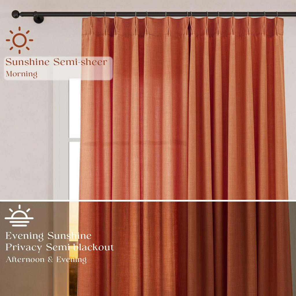 Pinch Pleated Linen Curtains 96 Inches Extra Long Olive Green Drapes, Thick Linen Light Filtering Memory Trained Pleat Curtain for Living Room and Bedroom Privacy 2 Panels Texture with Back Tab