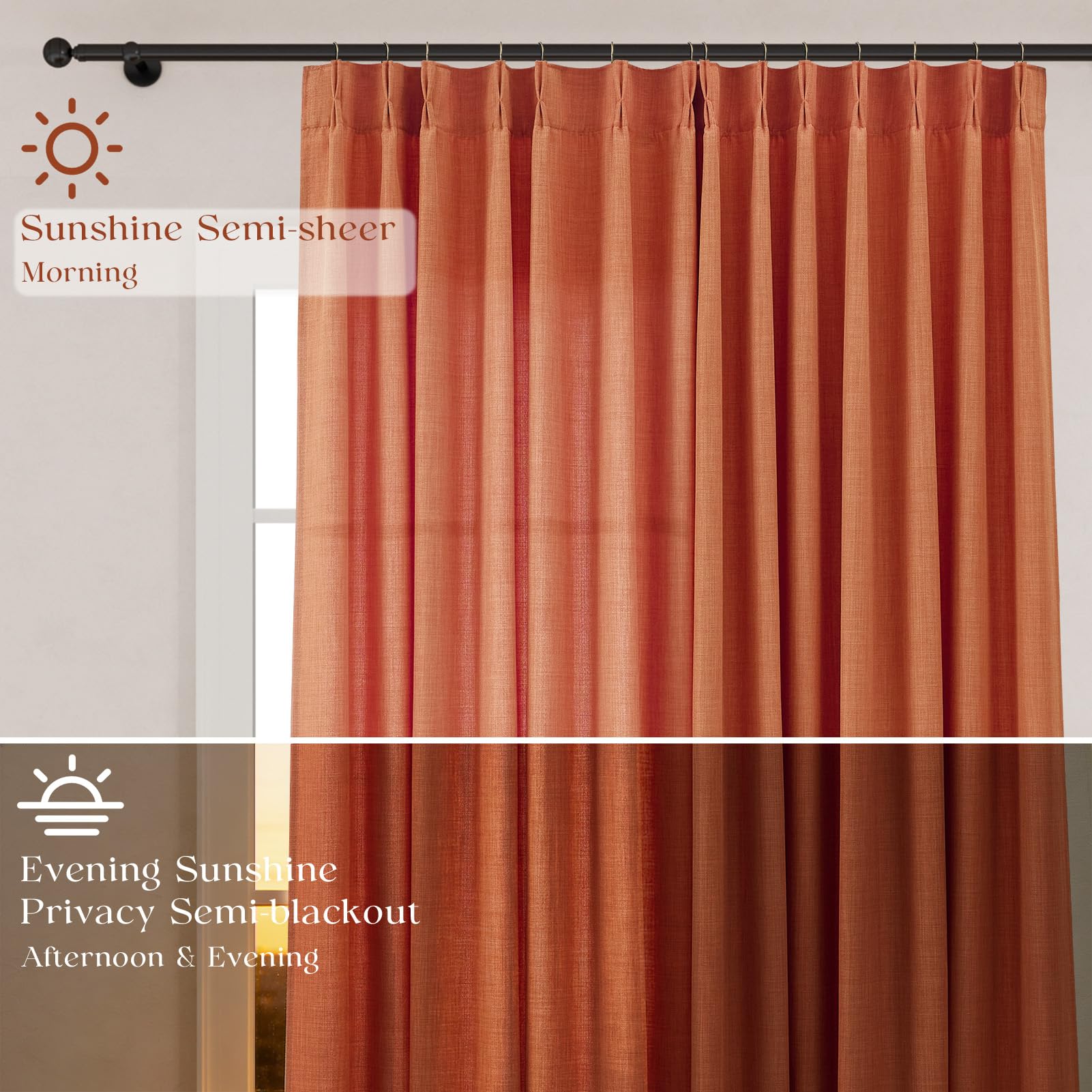 Pinch Pleated Linen Curtains 96 Inches Extra Long Olive Green Drapes, Thick Linen Light Filtering Memory Trained Pleat Curtain for Living Room and Bedroom Privacy 2 Panels Texture with Back Tab