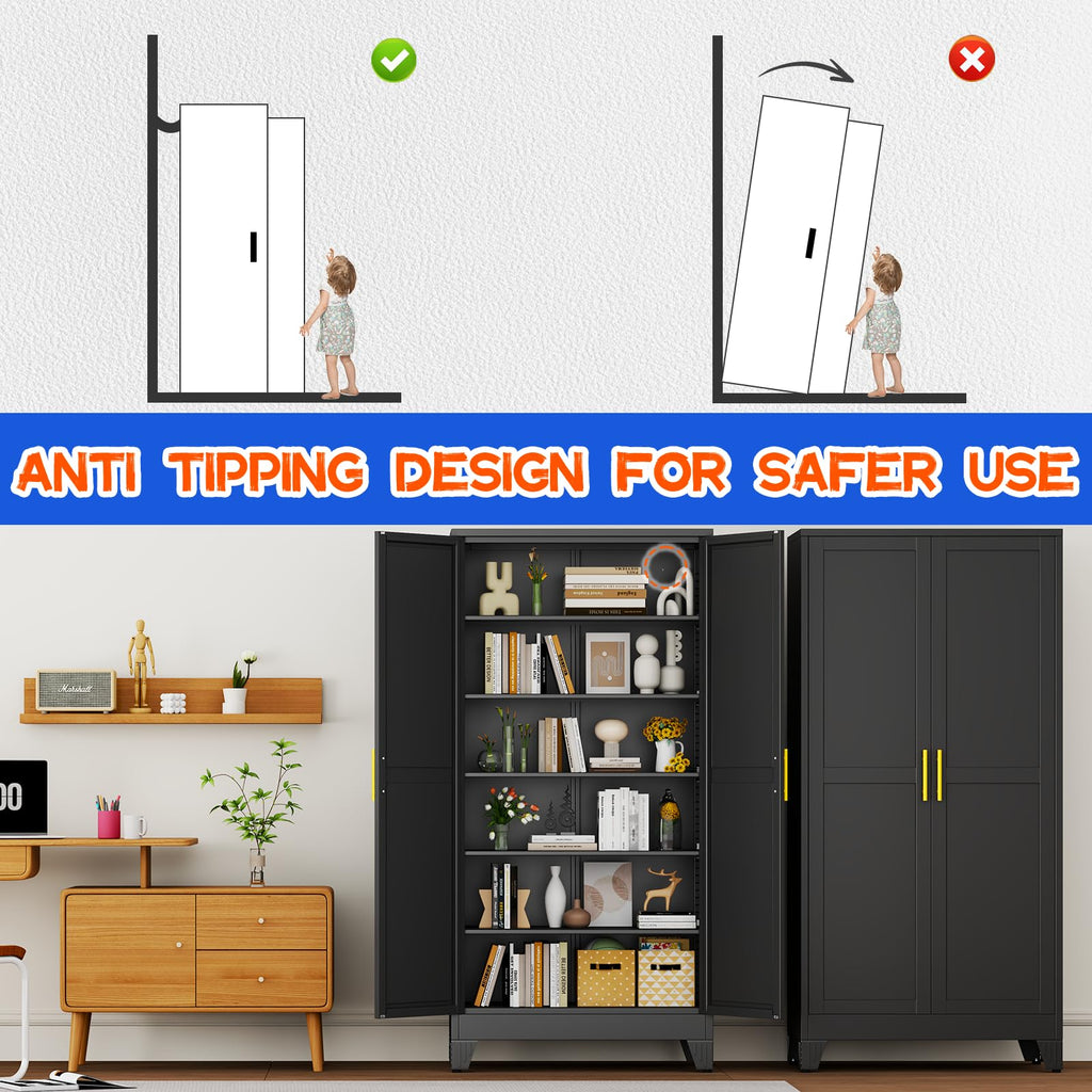 GAIOUS Metal Pantry Cabinet, Kitchen Pantry Storage Cabinets with 2 Door and 3 Adjustable Shelves, White Kitchen Pantry Cabinet, Freestanding Cupboard for Dining Room Living Room Bathroom