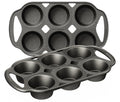 HONGBAKE Everline Collection Cast Iron Muffin Pans, Non toxic Uncoated 6-Cup Muffin Tins, Non-Stick Pre-Seasoned Cupcake Tray Pan Set for Baking, Oven & Stovetop Safe, Standard Size, 2 Pack