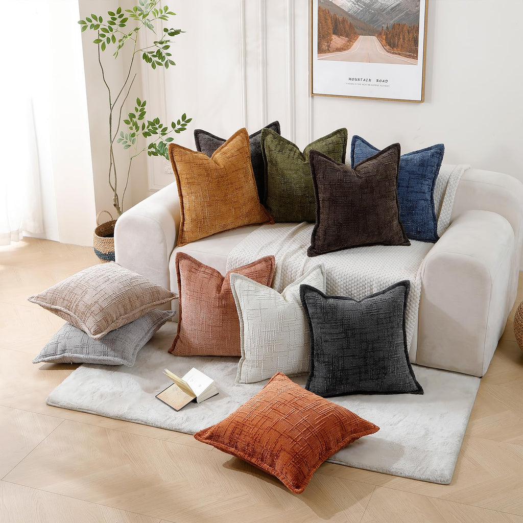 HPUK Decorative Throw Pillow Covers Set of 4 Square Couch Pillows Linen Cushion Cover for Couch Sofa Living Room, 18"x18" inches, Blue