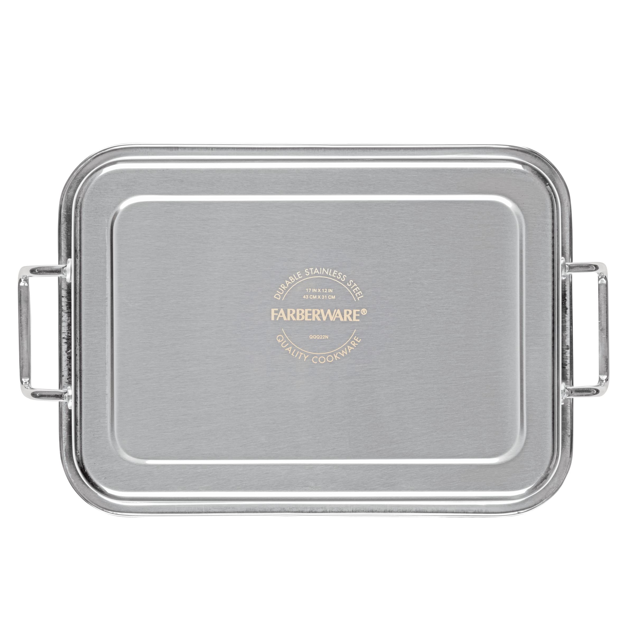 Farberware Bakeware Nonstick Steel Roaster with Flat Rack, 11-Inch x 15-Inch, Gray