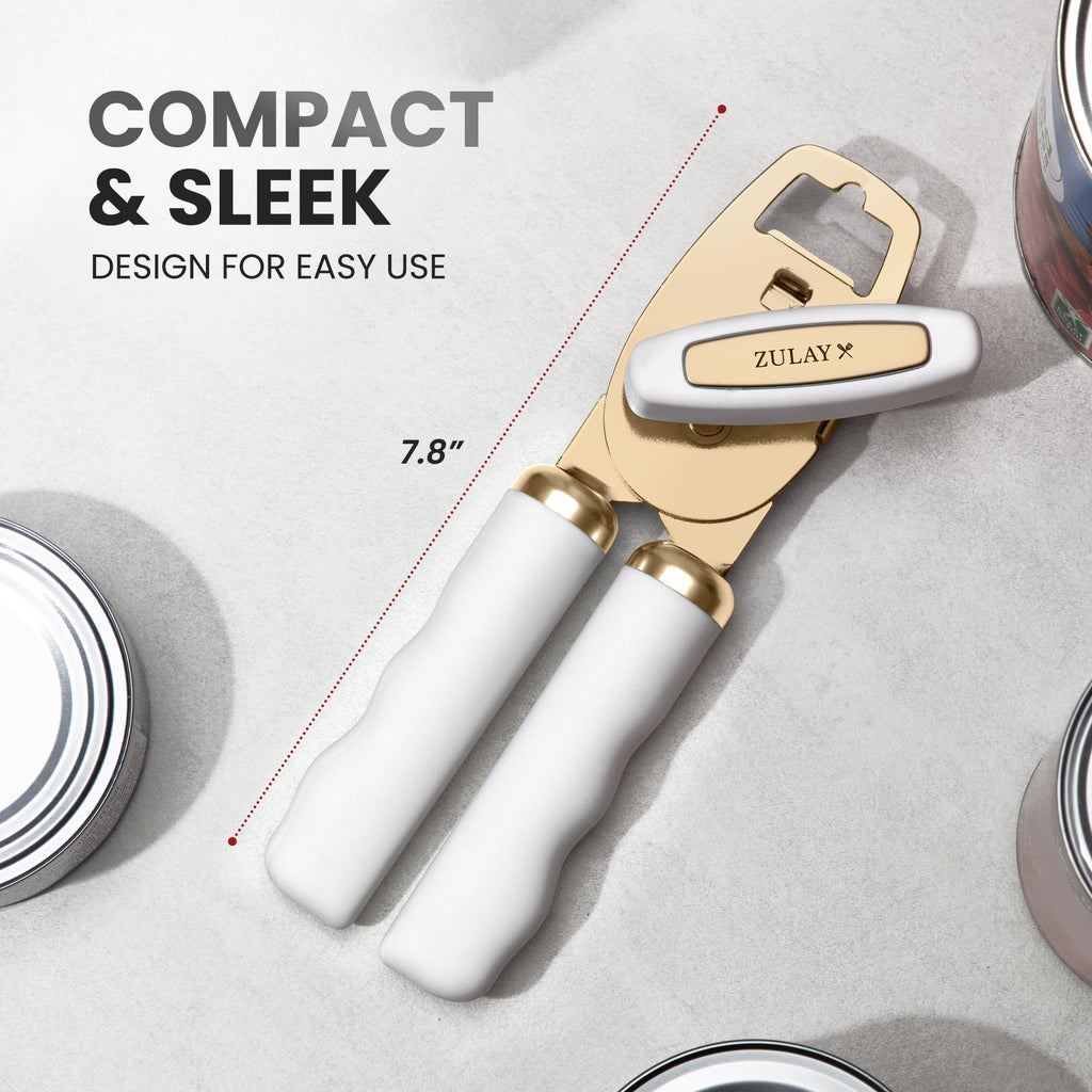 Zulay Kitchen COMFY™ Can Opener Manual with Bottle Opener - Rust Proof Stainless Steel Manual Can Opener With Turn Knob & Comfy Soft Grip Handles - Black