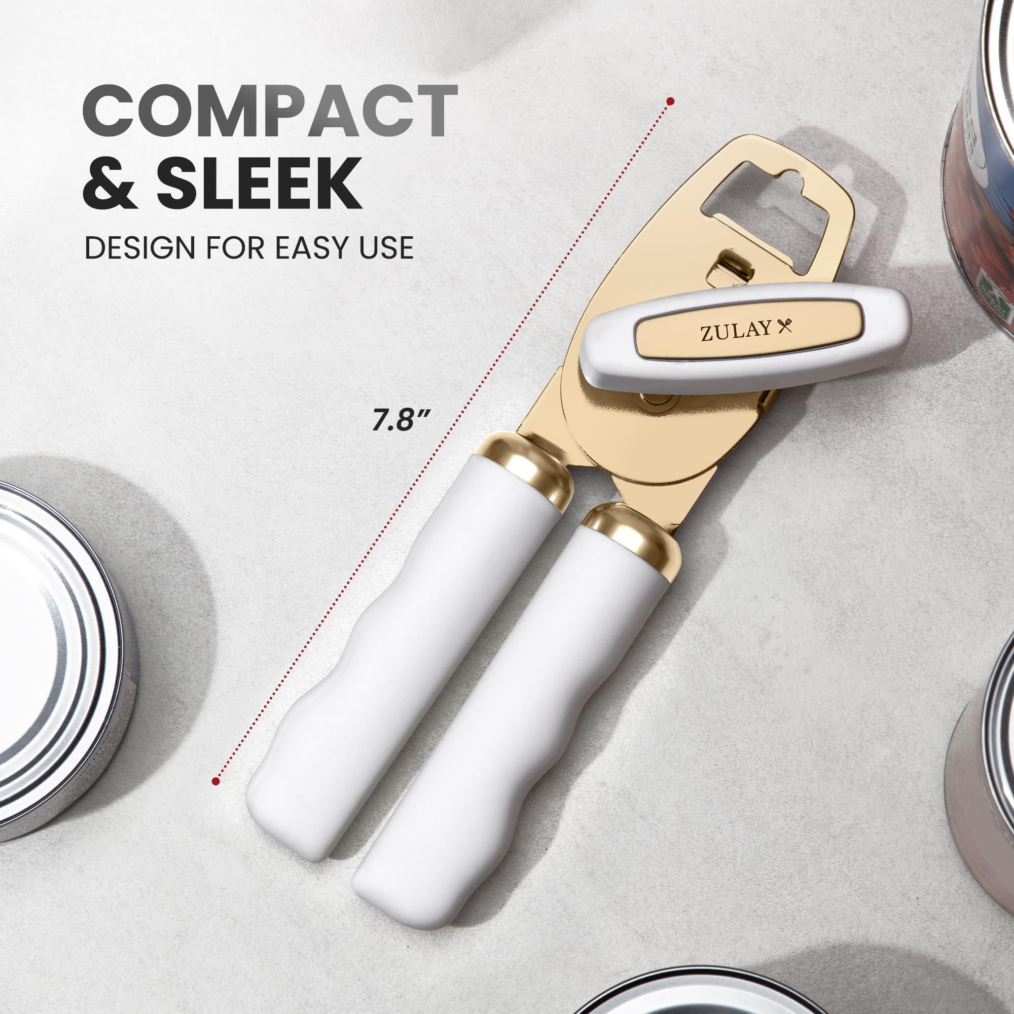 Zulay Kitchen COMFY™ Can Opener Manual with Bottle Opener - Rust Proof Stainless Steel Manual Can Opener With Turn Knob & Comfy Soft Grip Handles - Black